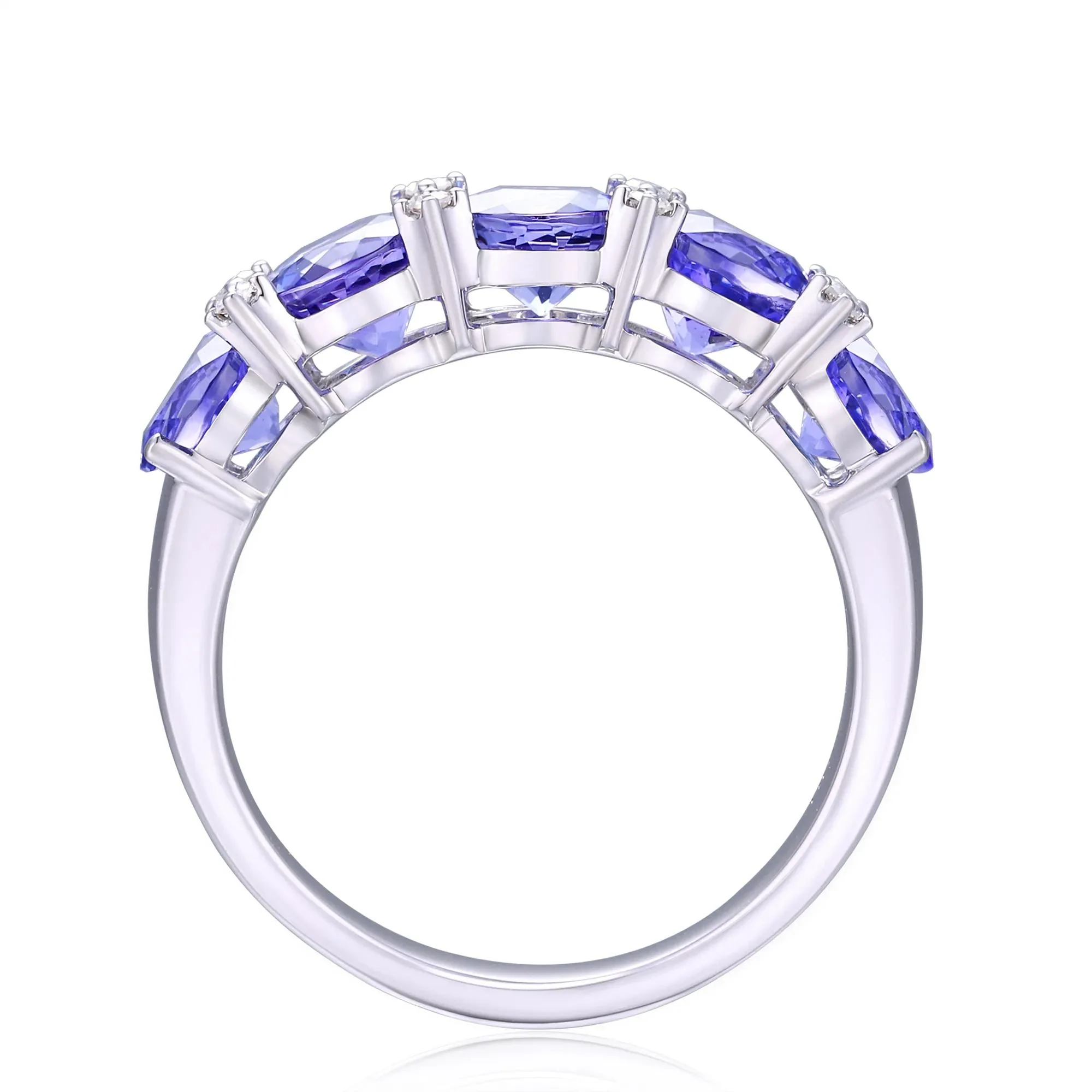 Tanzanite & Diamond Accent Ring 10K White Gold Round Brilliant Cut Size 8.5 - Image 2