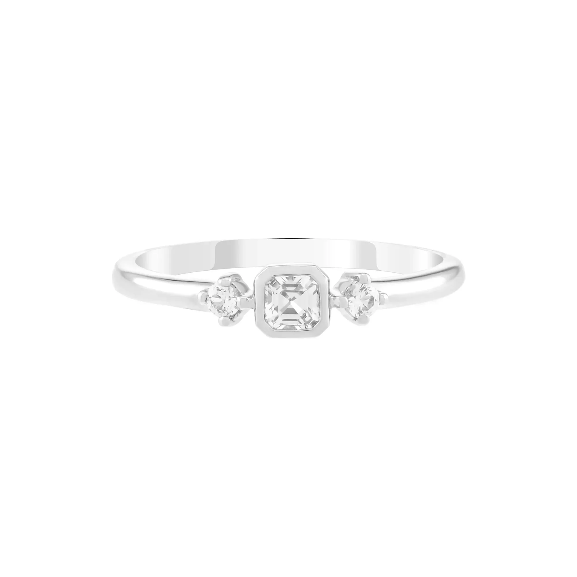 Asscher-Cut Lab-Created White Sapphire Stack Ring .925 Sterling Silver Size 8 1.5mm