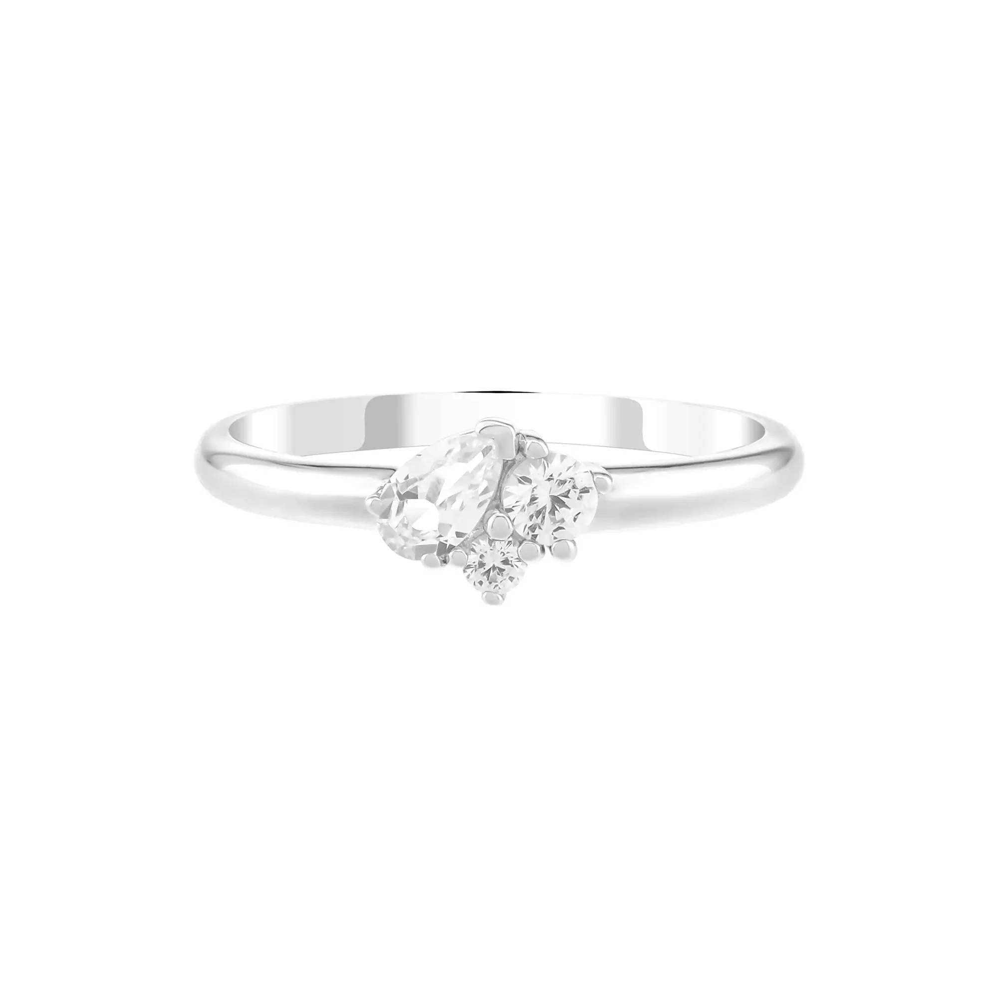 Lab-Created White Sapphire Three-Stone Stack Ring .925 Sterling Silver Round Brilliant Cut Size 5.5 1.5mm - Image 3