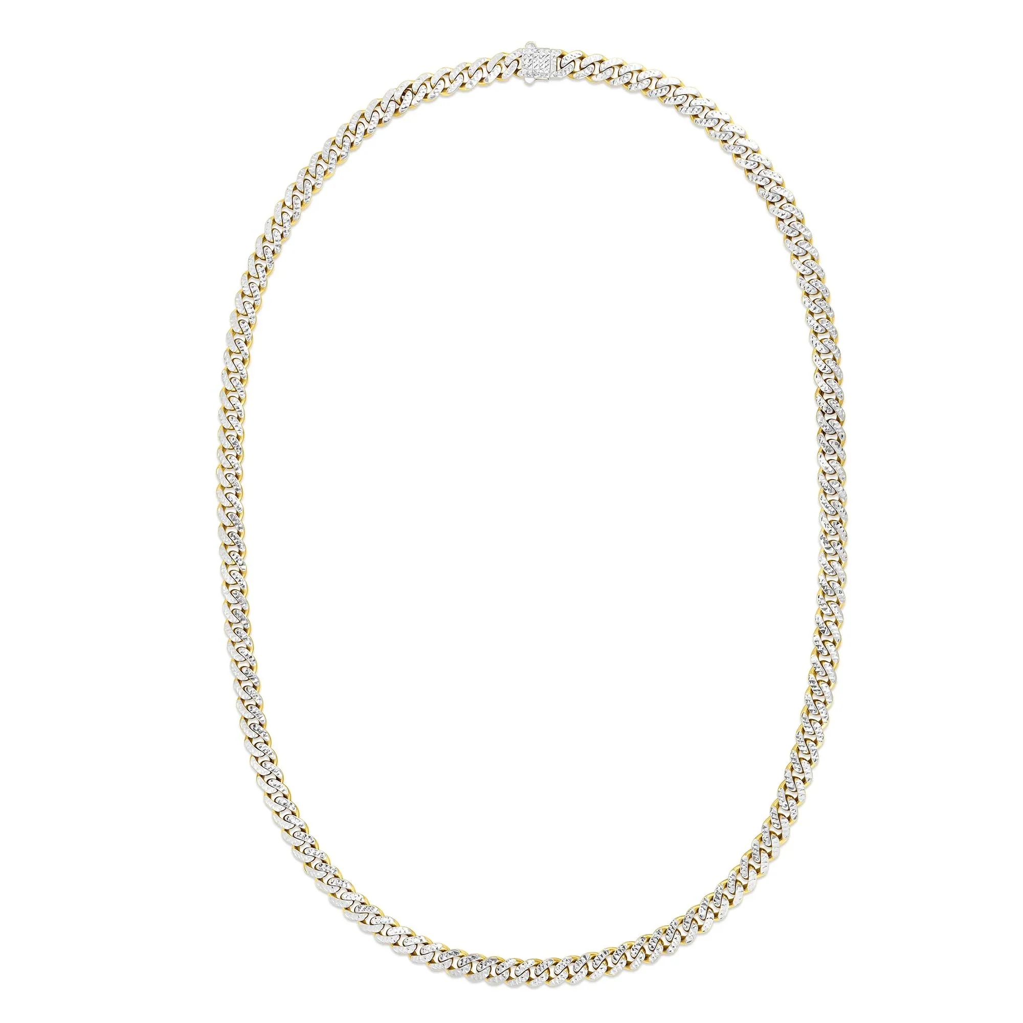 Miami Cuban Pave Chain 14K Yellow and White Gold Necklace Size 24"