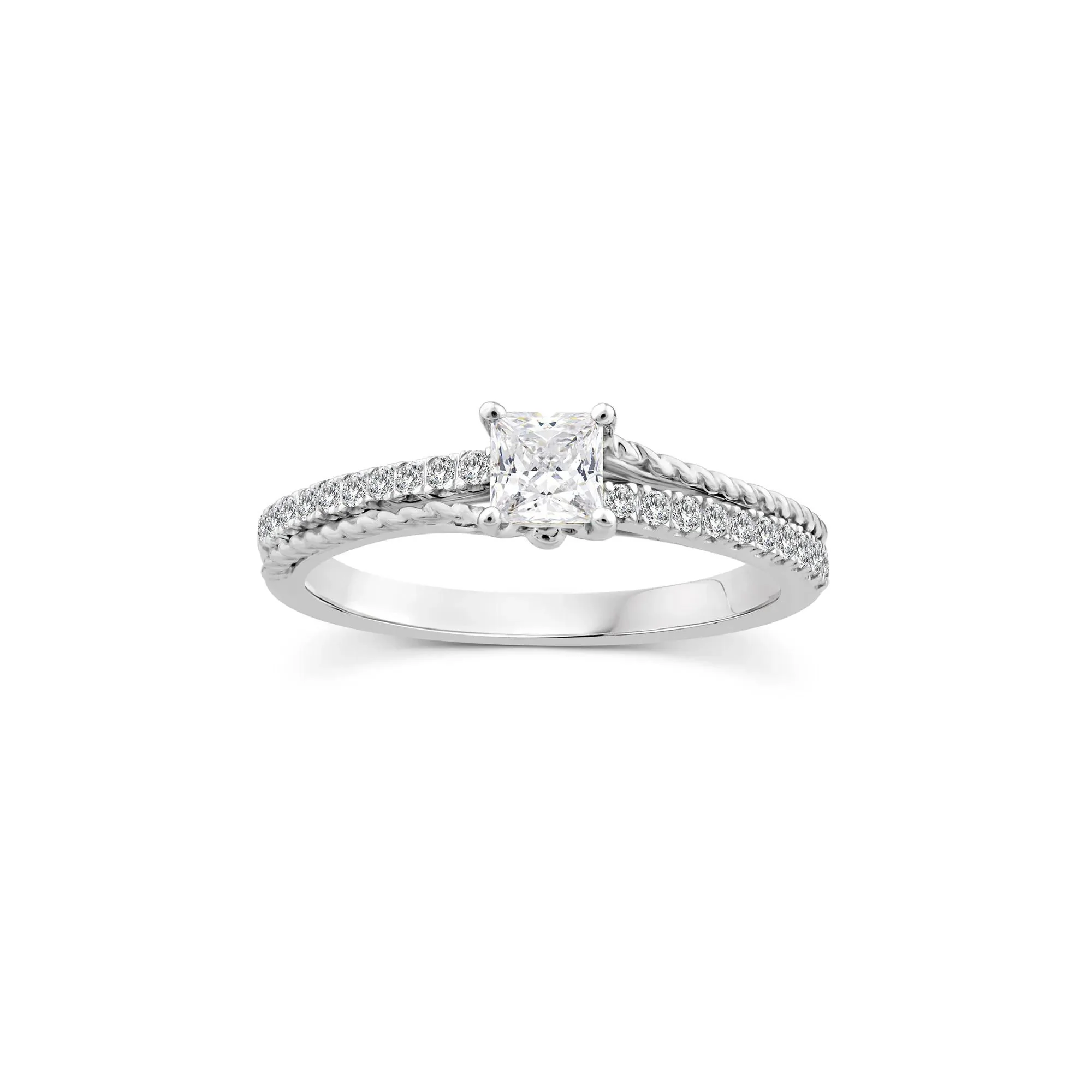 5/8 CT. Tw. Princess-Cut Diamond Engagement Ring 14K White Gold Round Brilliant Cut Size 6.5 2mm