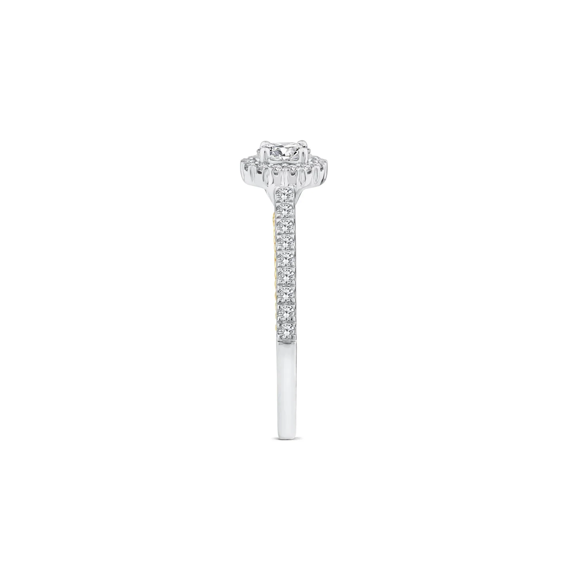 1/2 CT. Tw. Oval Diamond Halo Engagement Ring 14K Yellow and White Gold Round Brilliant Cut Size 7.5 1.5mm - Image 3