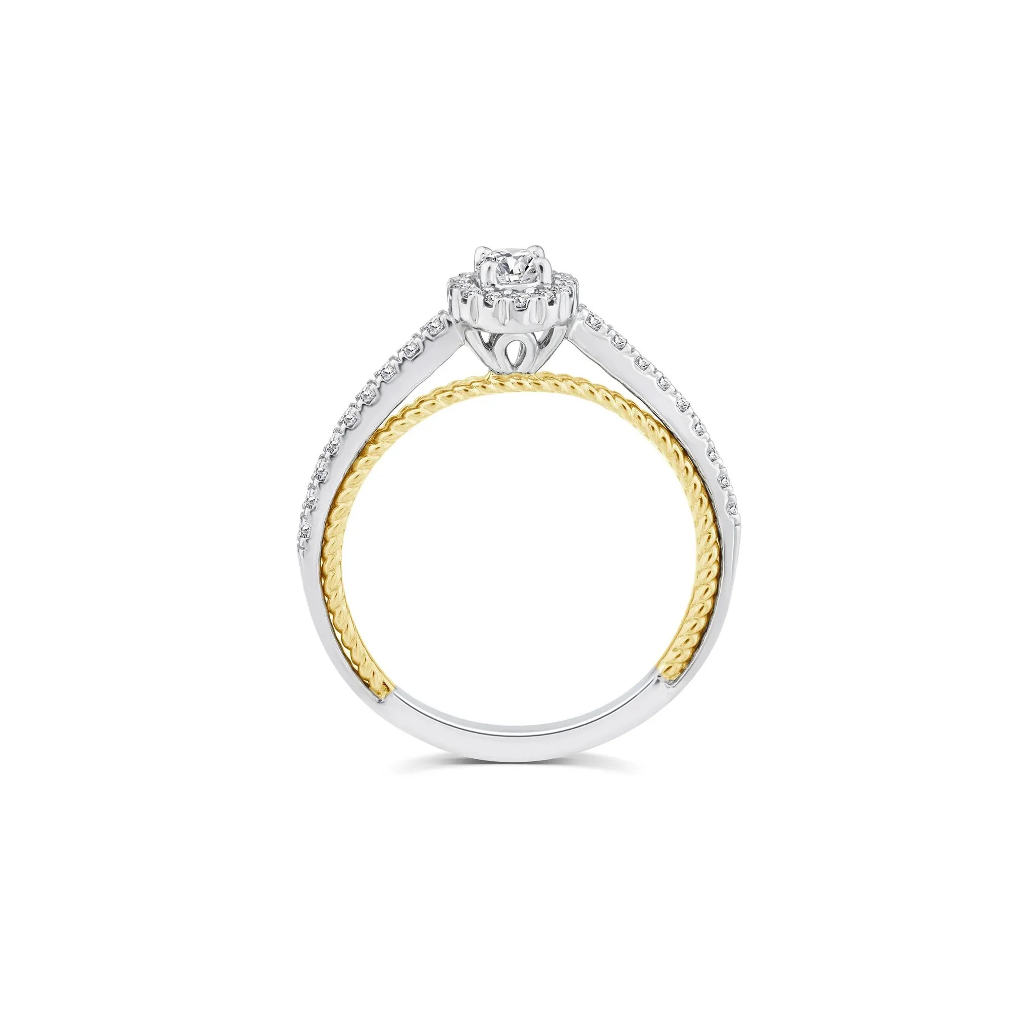 1/2 CT. Tw. Oval Diamond Halo Engagement Ring 14K Yellow and White Gold Round Brilliant Cut Size 9 1.5mm - Image 2