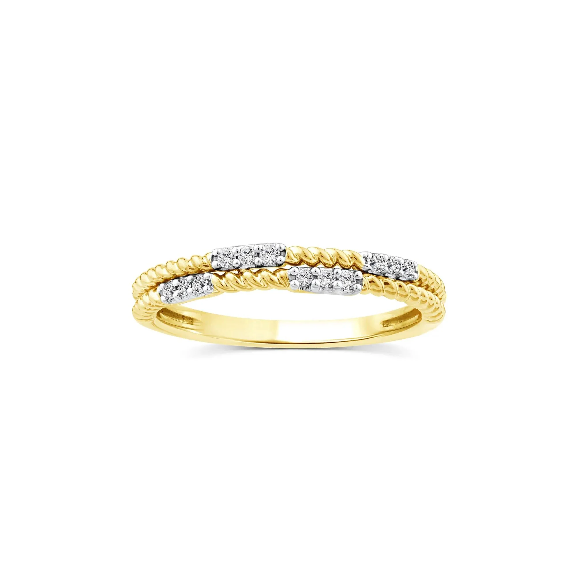 1/10 CT. Tw. Diamond Multi-Row Twist Band Ring 14K Yellow Gold Round Brilliant Cut Size 6 2mm