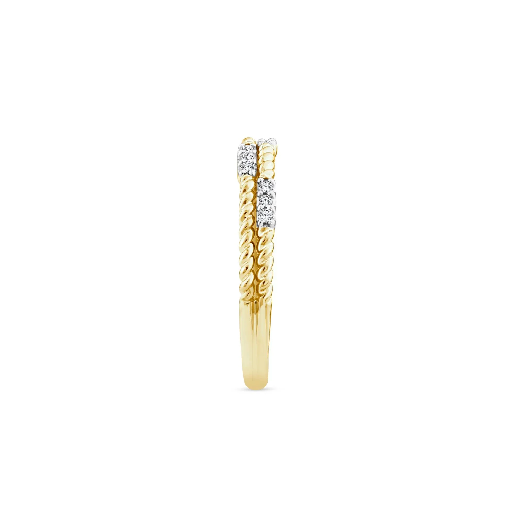 1/10 CT. Tw. Diamond Multi-Row Twist Band Ring 14K Yellow Gold Round Brilliant Cut Size 6 2mm - Image 2