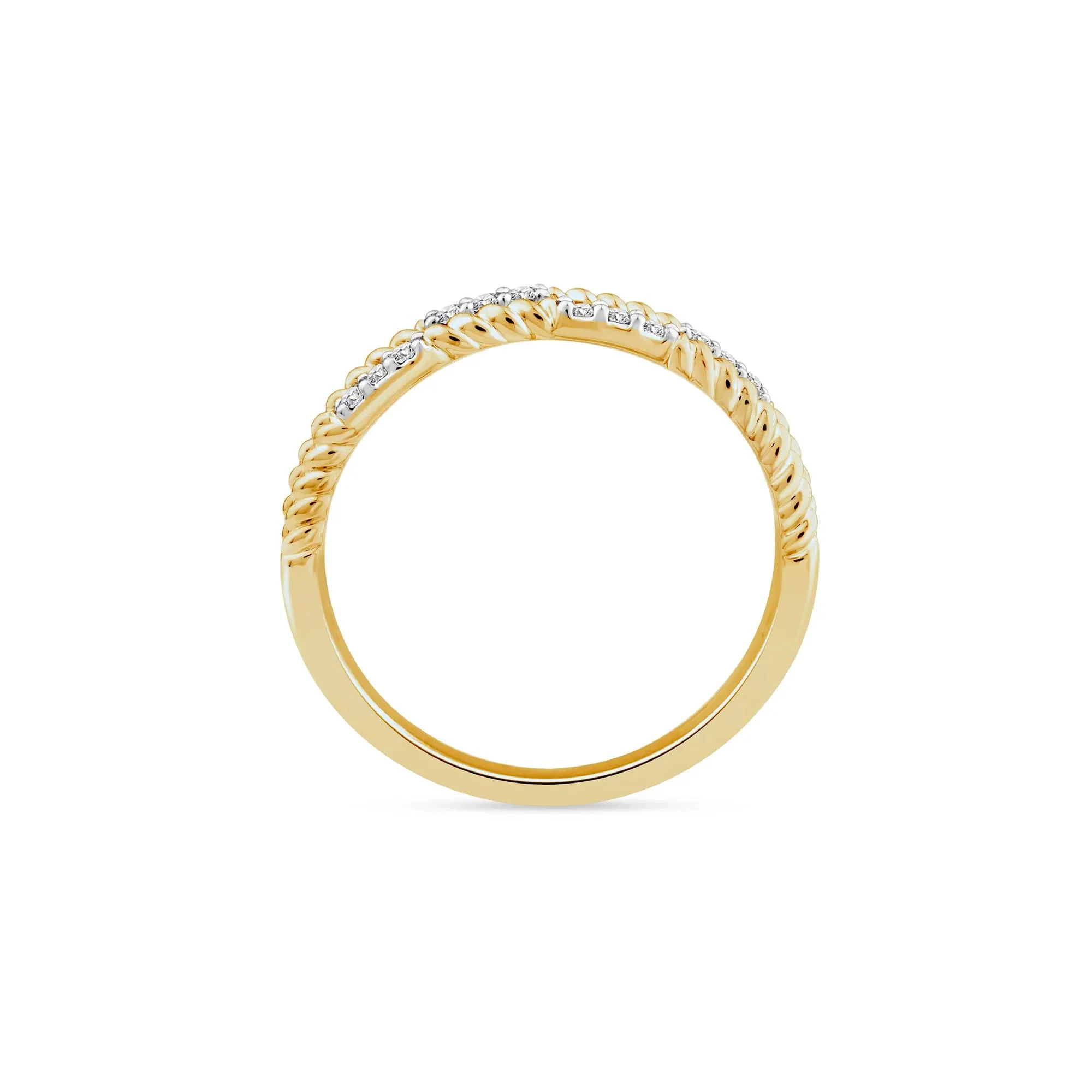 1/10 CT. Tw. Diamond Multi-Row Twist Band Ring 14K Yellow Gold Round Brilliant Cut Size 8 2mm - Image 3