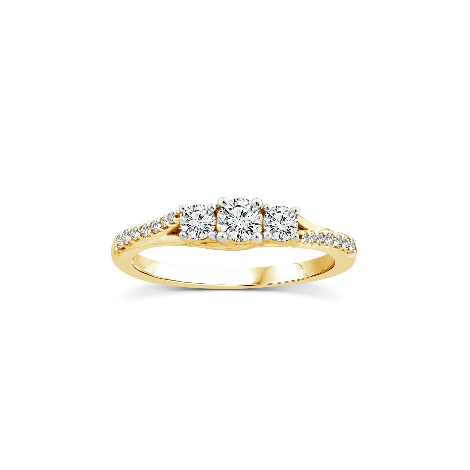 1/2 CT. Tw. Diamond Three-Stone Engagement Ring 14K Yellow Gold Round Brilliant Cut Size 6.5 1.5mm