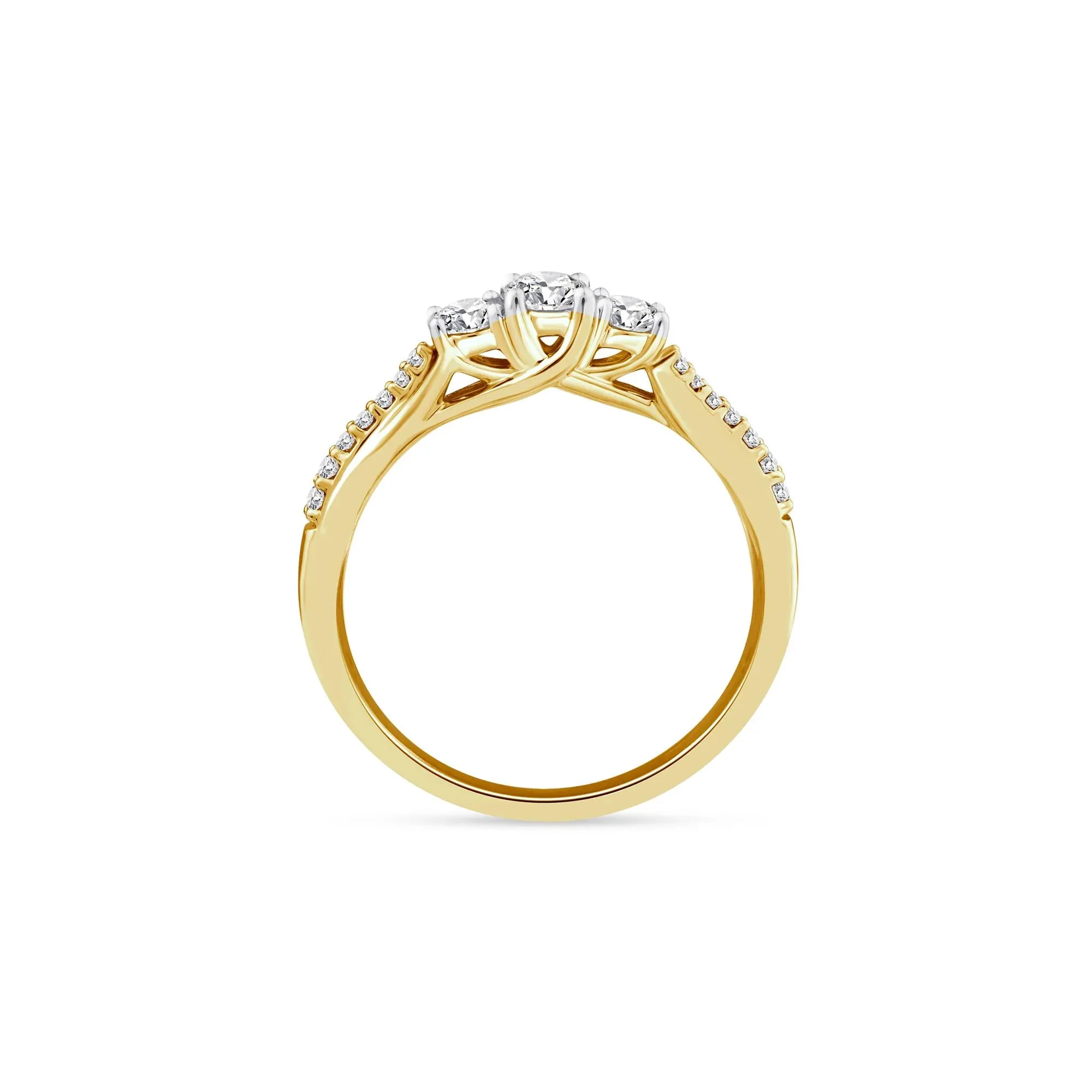 1/2 CT. Tw. Diamond Three-Stone Engagement Ring 14K Yellow Gold Round Brilliant Cut Size 8.5 1.5mm - Image 2