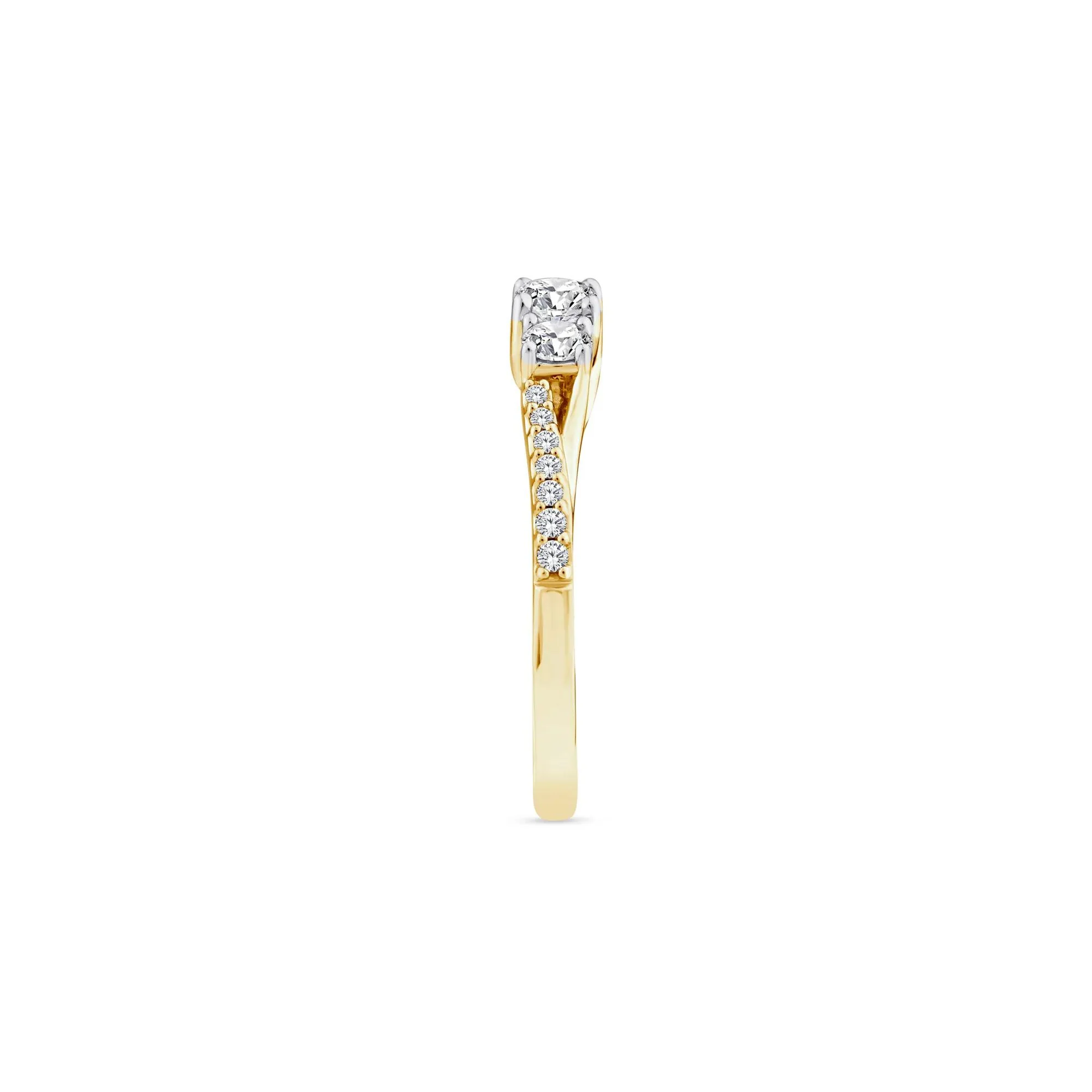 1/2 CT. Tw. Diamond Three-Stone Engagement Ring 14K Yellow Gold Round Brilliant Cut Size 8.5 1.5mm - Image 3