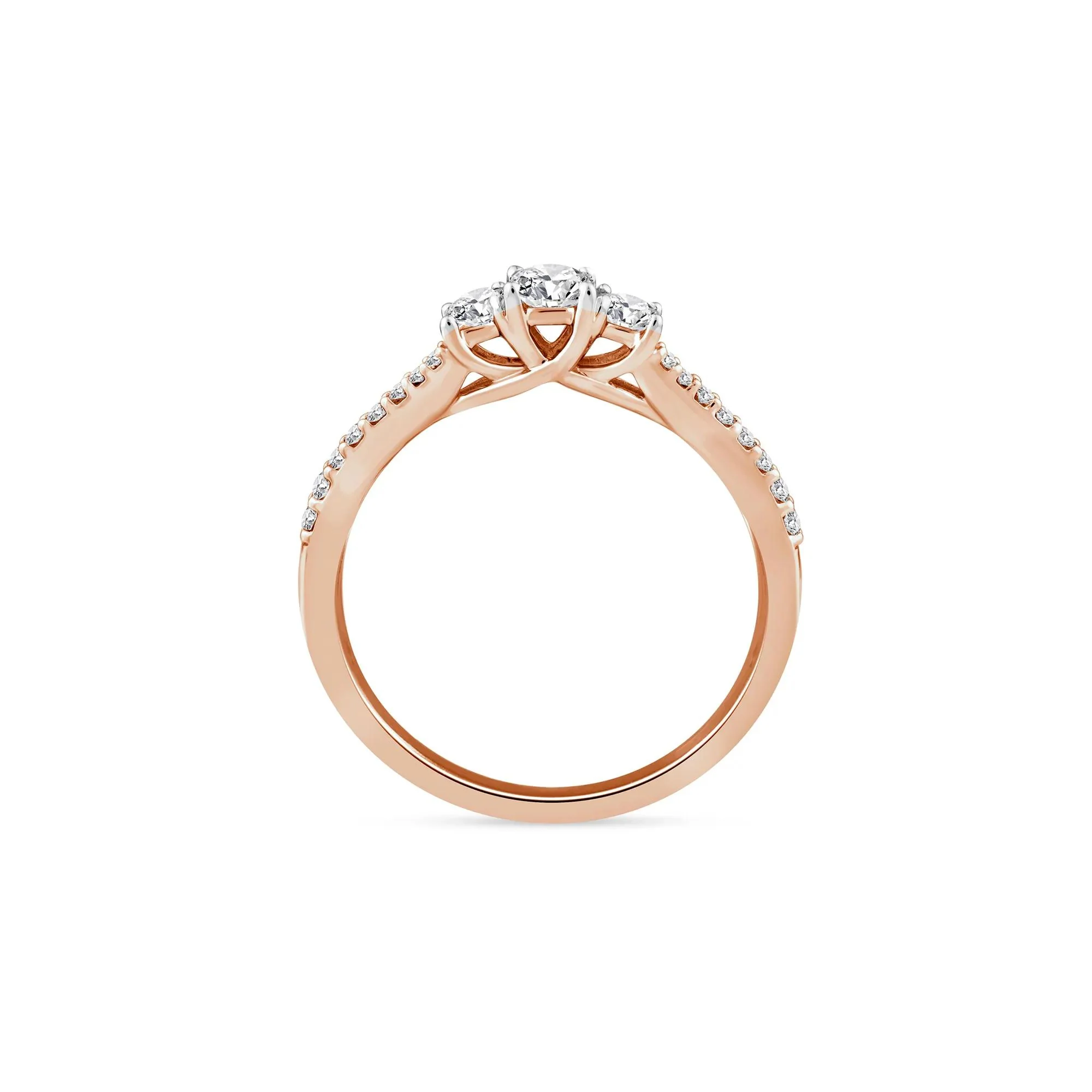 1/2 CT. Tw. Princess-Cut Diamond Three-Stone Ring 14K Rose Gold Round Brilliant Cut Size 6.5 1.5mm - Image 2