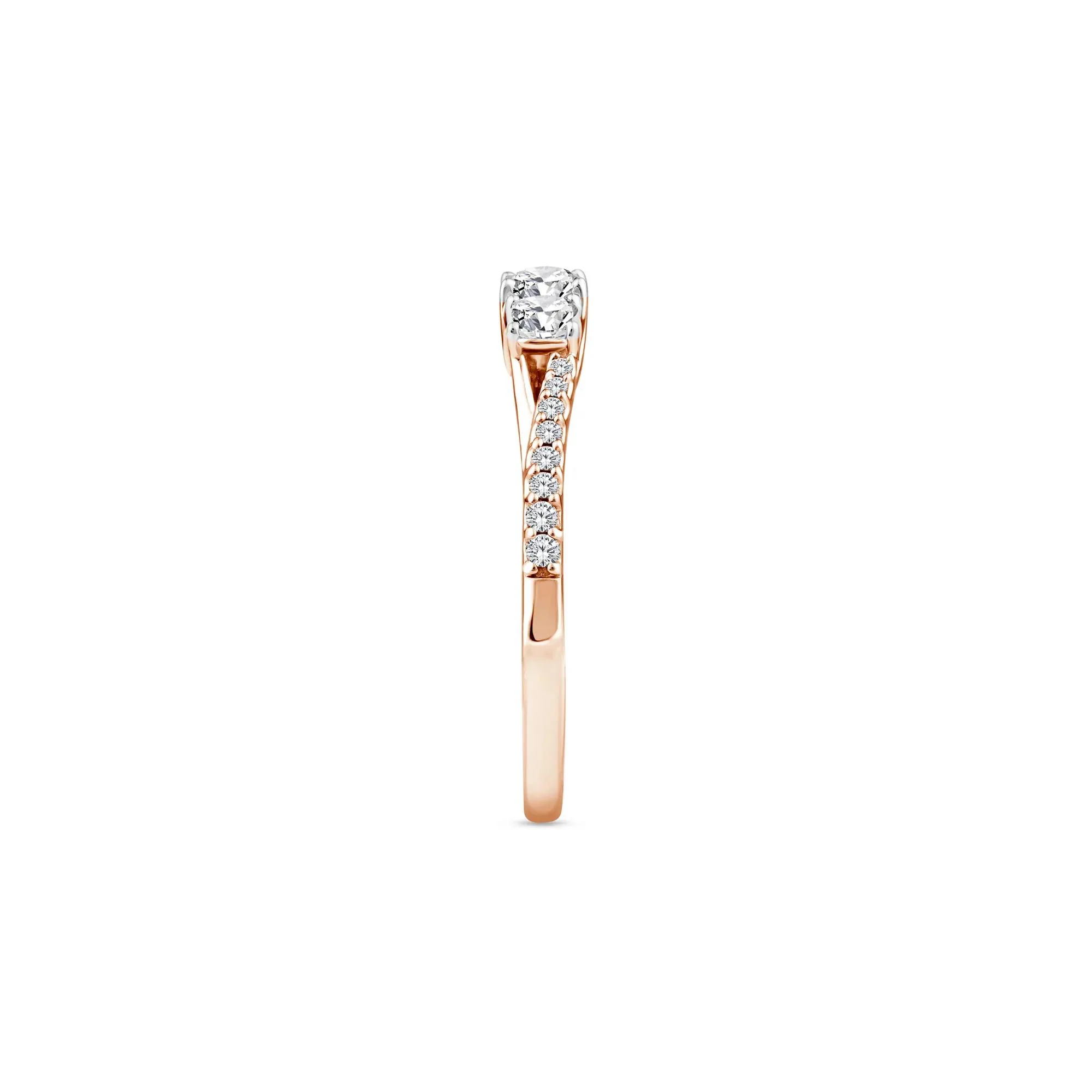 1/2 CT. Tw. Princess-Cut Diamond Three-Stone Ring 14K Rose Gold Round Brilliant Cut Size 6.5 1.5mm - Image 3