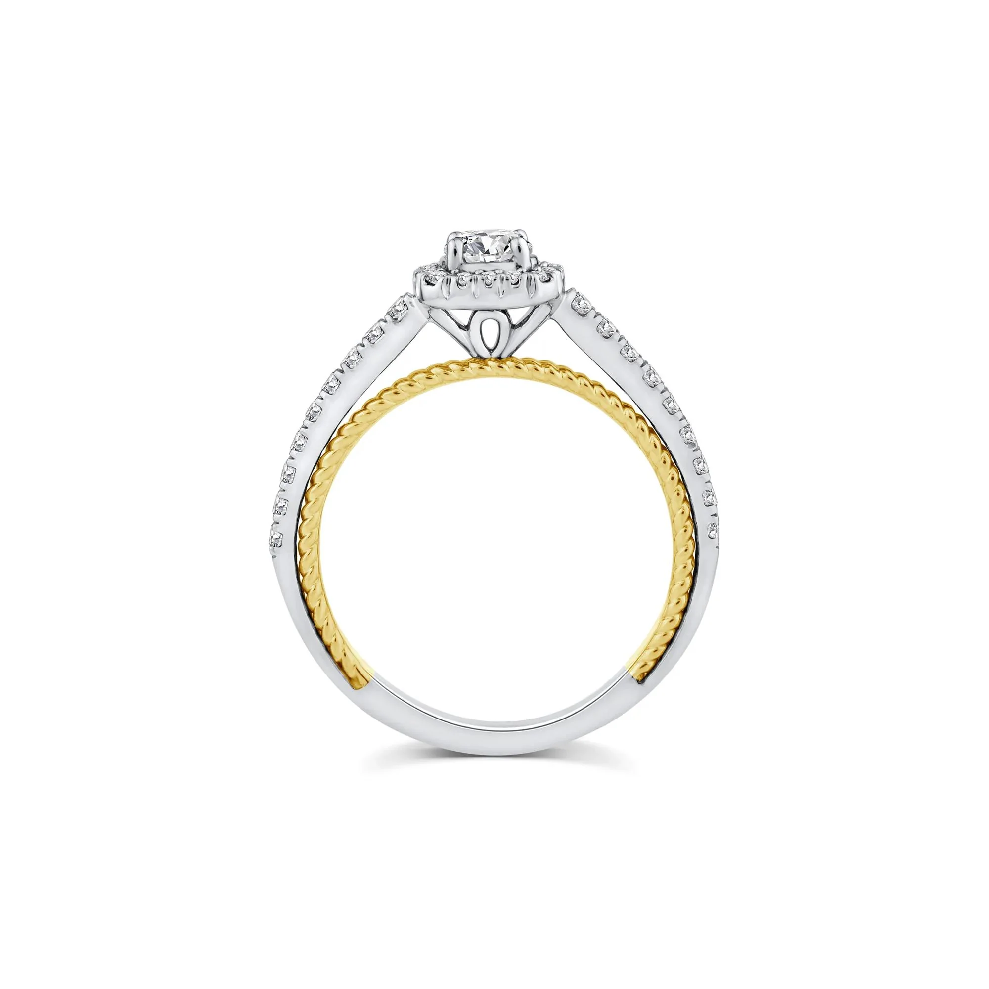 5/8 CT. Tw. Diamond Halo Engagement Ring 14K White and Yellow Gold Round Brilliant Cut Size 7.5 1.5mm - Image 2