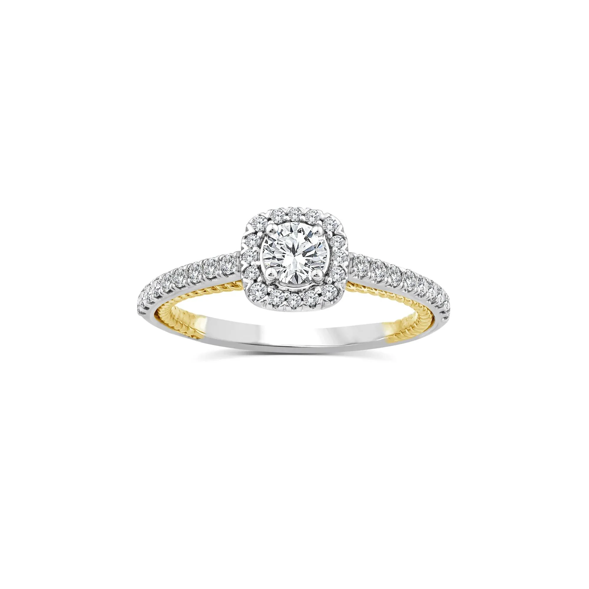 5/8 CT. Tw. Diamond Halo Engagement Ring 14K White and Yellow Gold Round Brilliant Cut Size 8.5 1.5mm