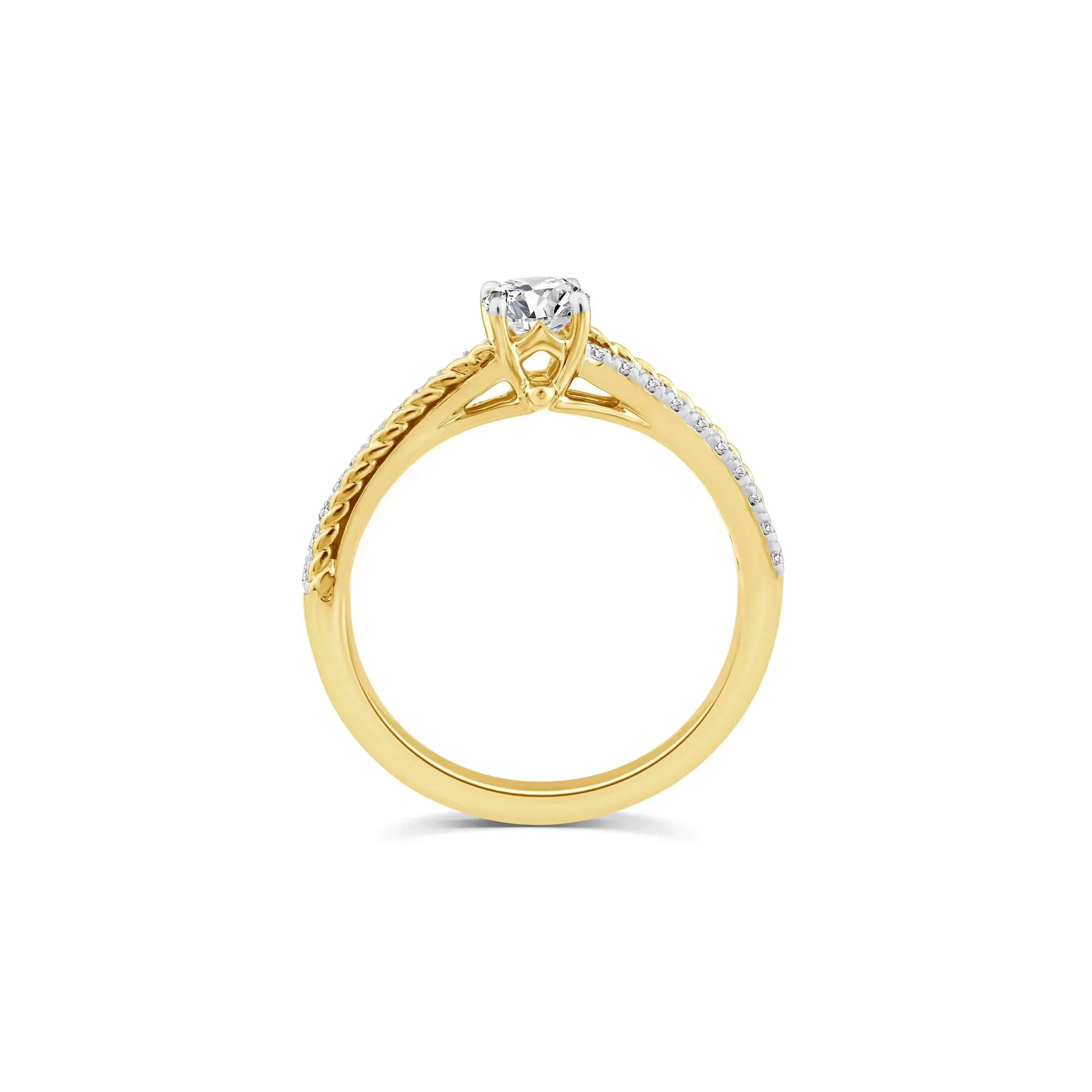 5/8 CT. Tw. Diamond Twist Engagement Ring 14K White and Yellow Gold Round Brilliant Cut Size 6 2mm - Image 3