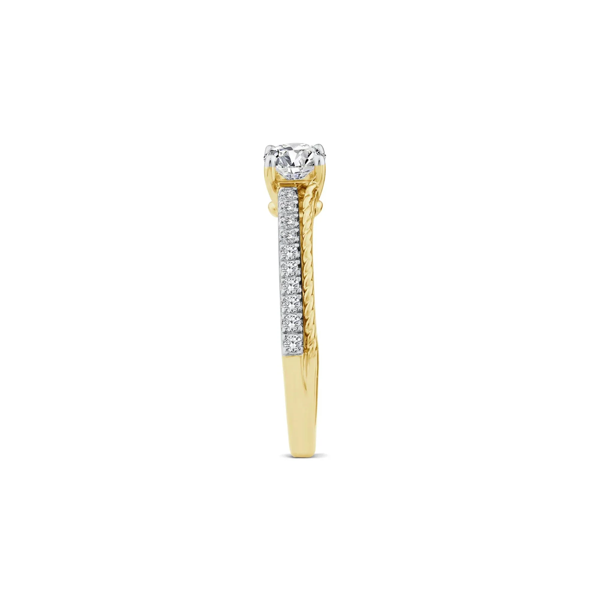 5/8 CT. Tw. Diamond Twist Engagement Ring 14K White and Yellow Gold Round Brilliant Cut Size 9 2mm - Image 2