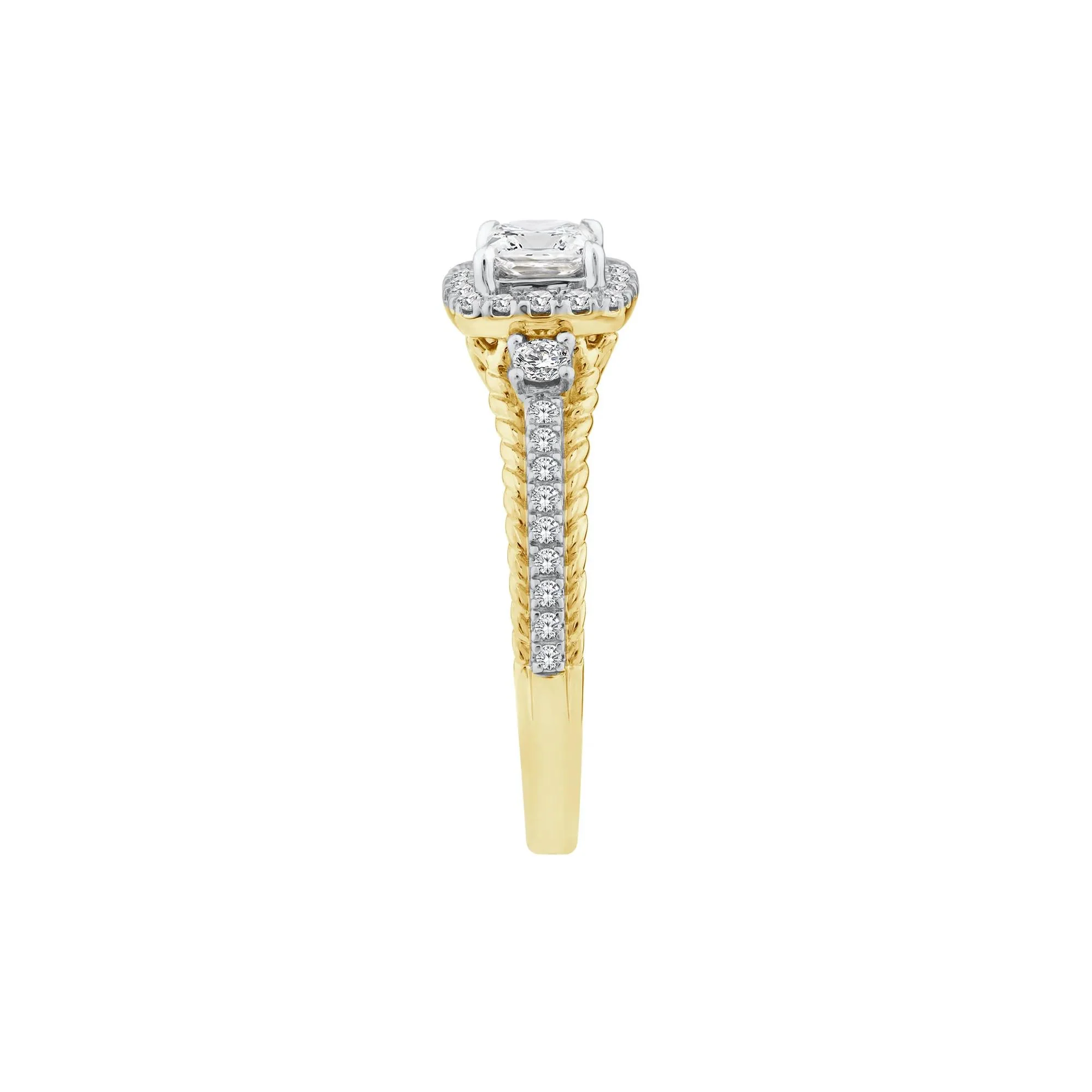 3/4 CT. Tw. Princess-Cut Diamond Halo Engagement Ring 14K Yellow Gold Round Brilliant Cut Size 7.5 2mm - Image 3