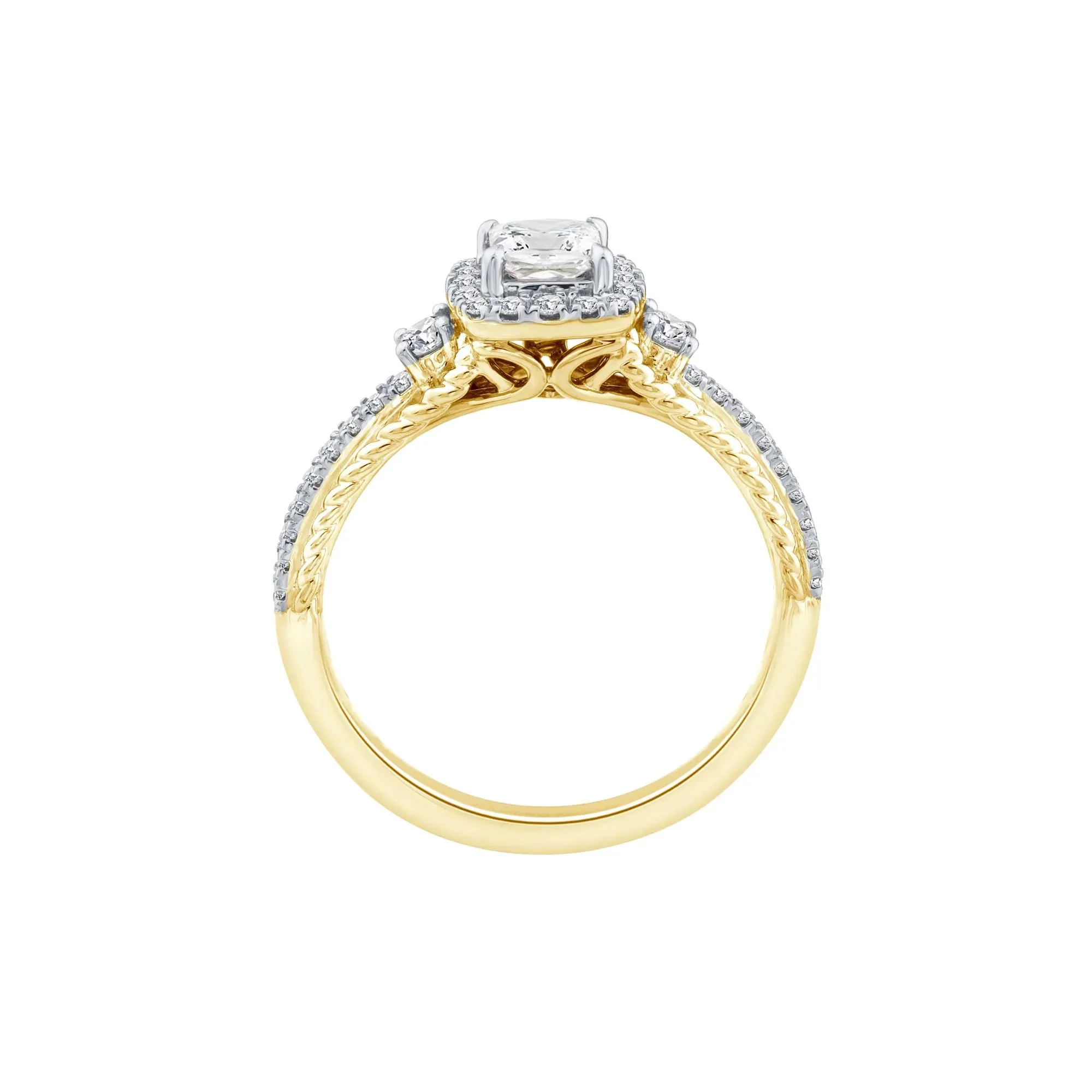 3/4 CT. Tw. Princess-Cut Diamond Halo Engagement Ring 14K Yellow Gold Round Brilliant Cut Size 8.5 2mm - Image 2