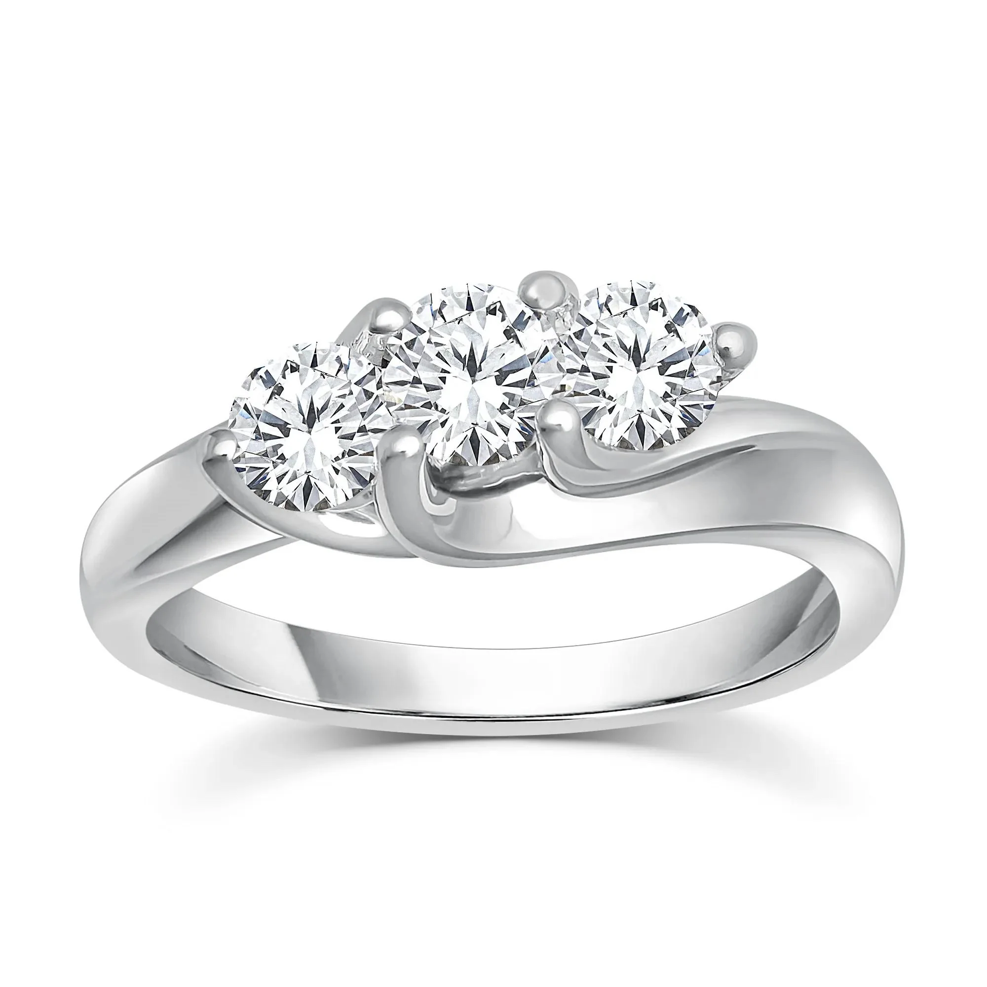 1 CT. Tw. Diamond Three-Stone Ring 14K White Gold Round Brilliant Cut Size 9 2.5mm