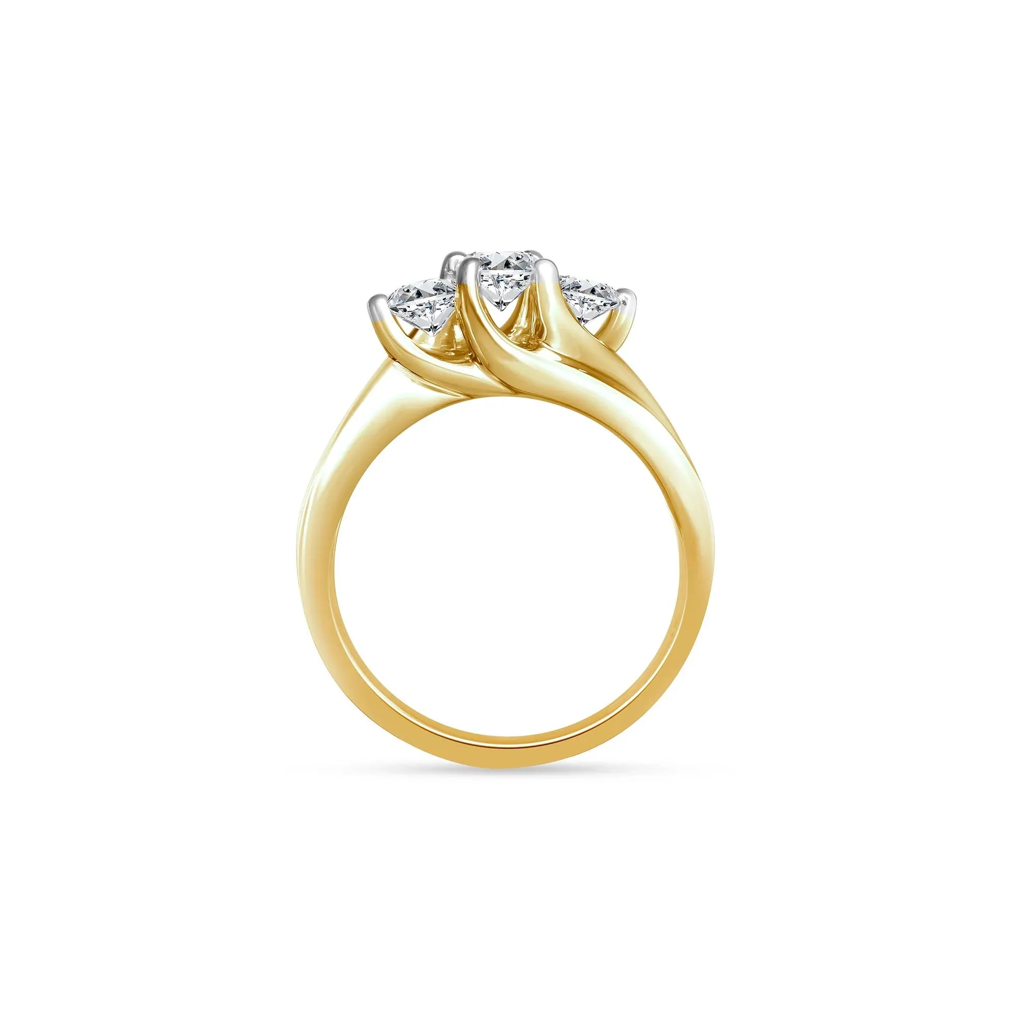 1 CT. Tw. Diamond Three-Stone Ring 14K Yellow Gold Round Brilliant Cut Size 6 2.5mm - Image 2