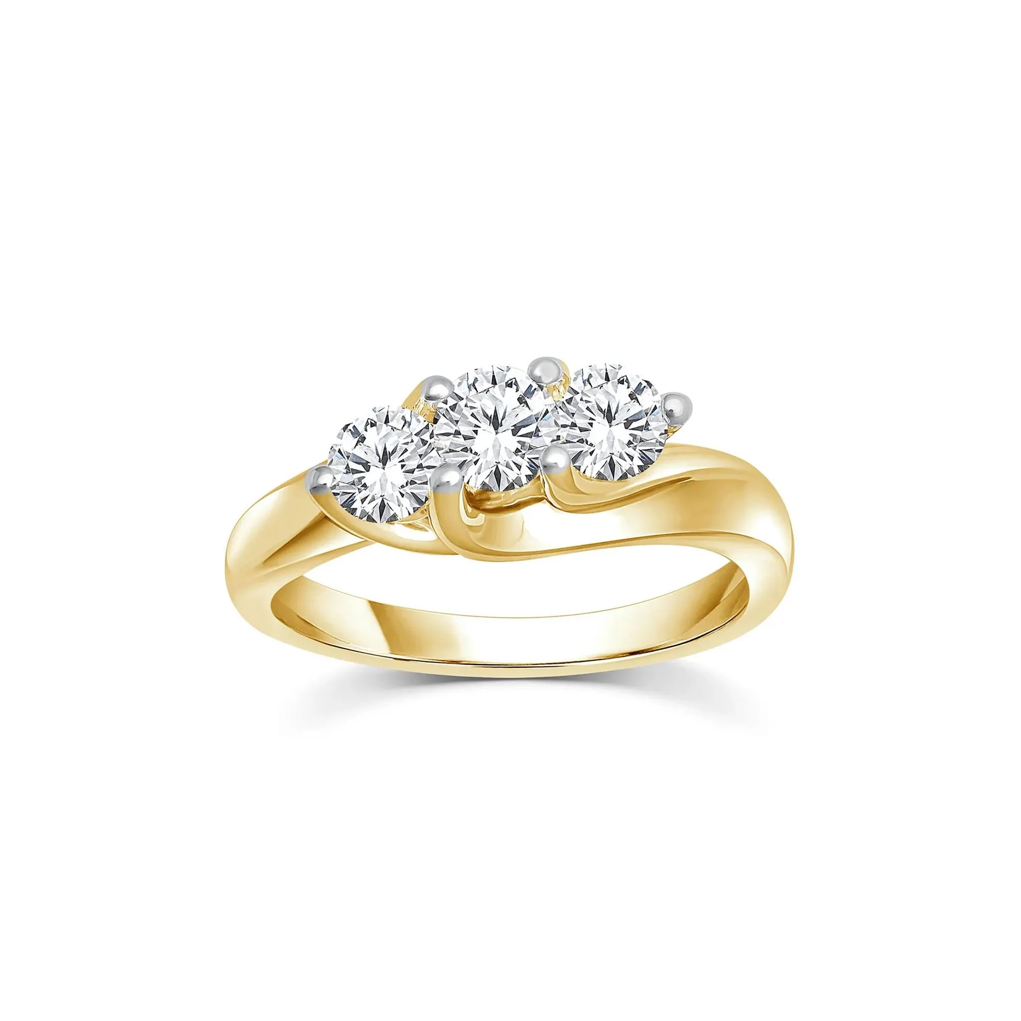 1 CT. Tw. Diamond Three-Stone Ring 14K Yellow Gold Round Brilliant Cut Size 8.5 2.5mm