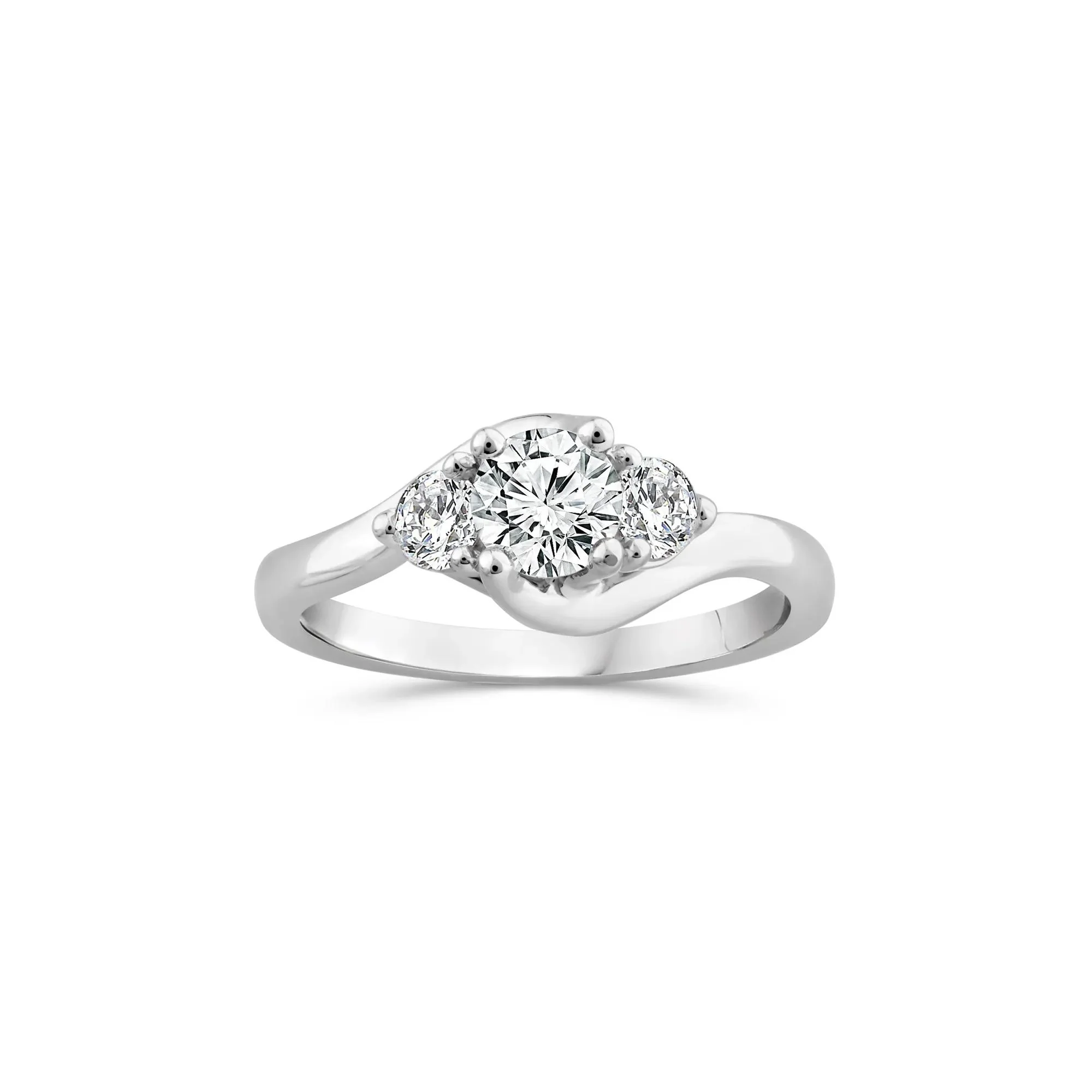 3/4 CT. Tw. Diamond Three-Stone Bypass Ring 14K White Gold Round Brilliant Cut Size 7 11.5mm