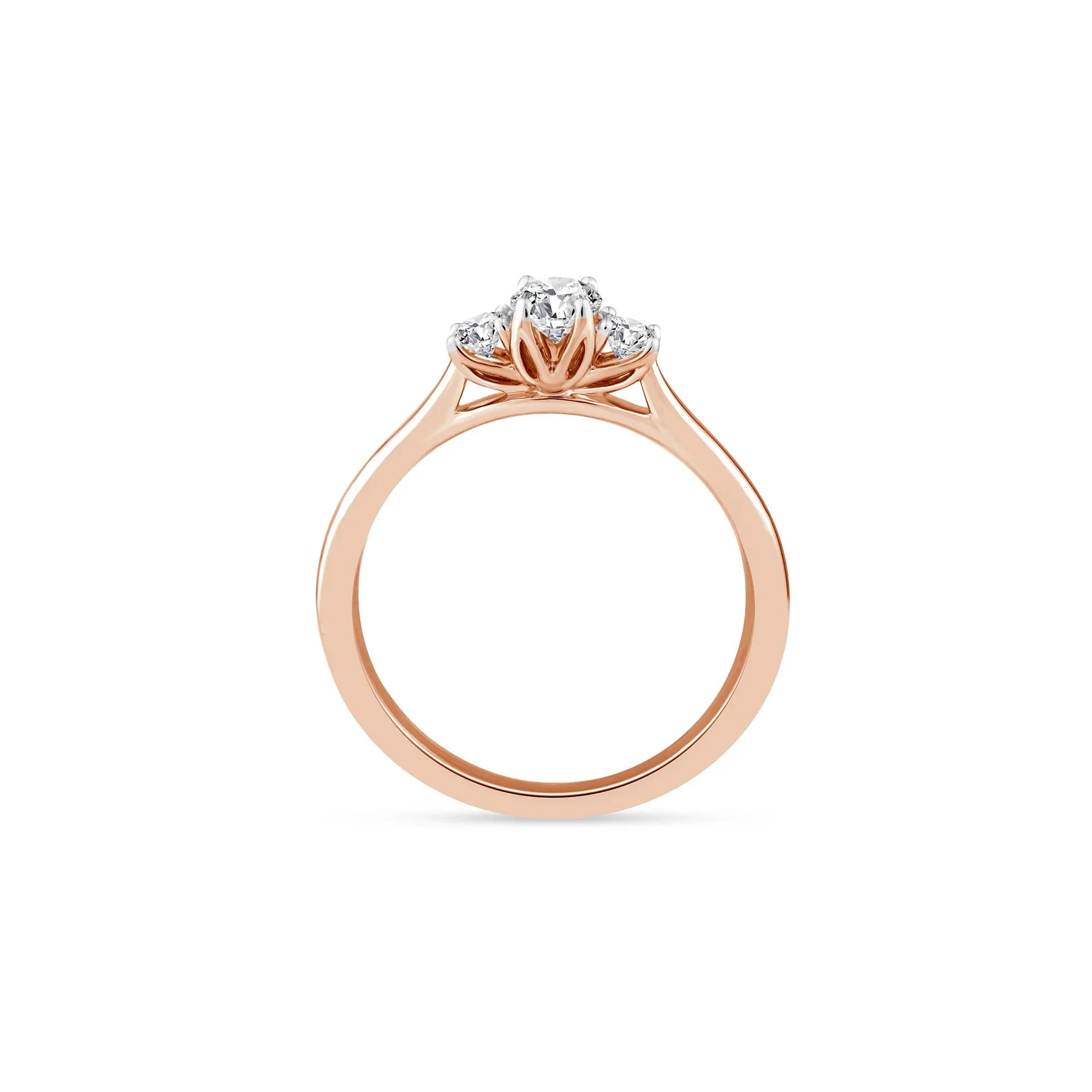 1/2 CT. Tw. Diamond Oval Center Three-Stone Ring 14K Rose Gold Round Brilliant Cut Size 7.5 2mm - Image 2