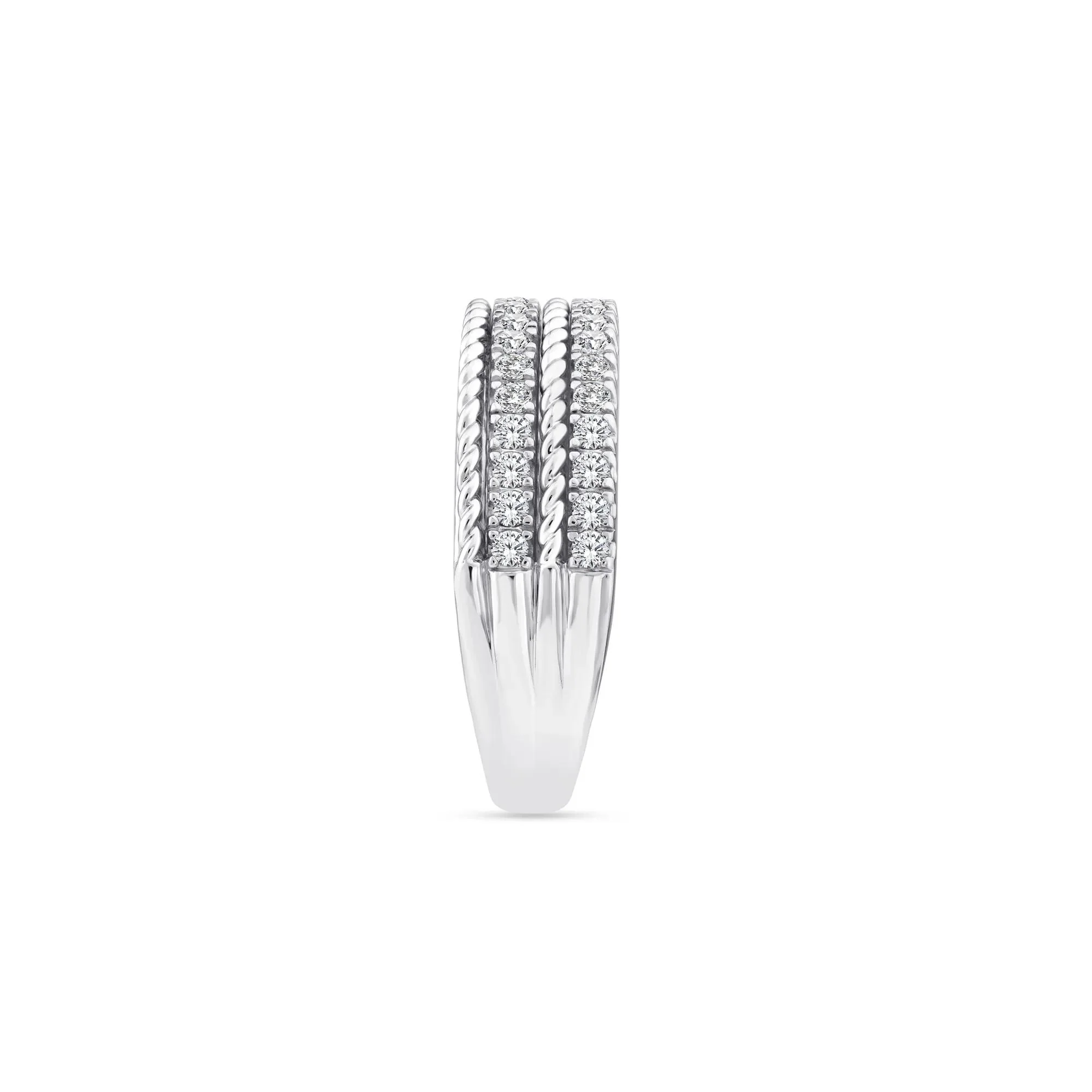 1/2 CT. Tw. Diamond Multi-Row Band Ring 14K White Gold Round Brilliant Cut Size 6.5 3mm - Image 2
