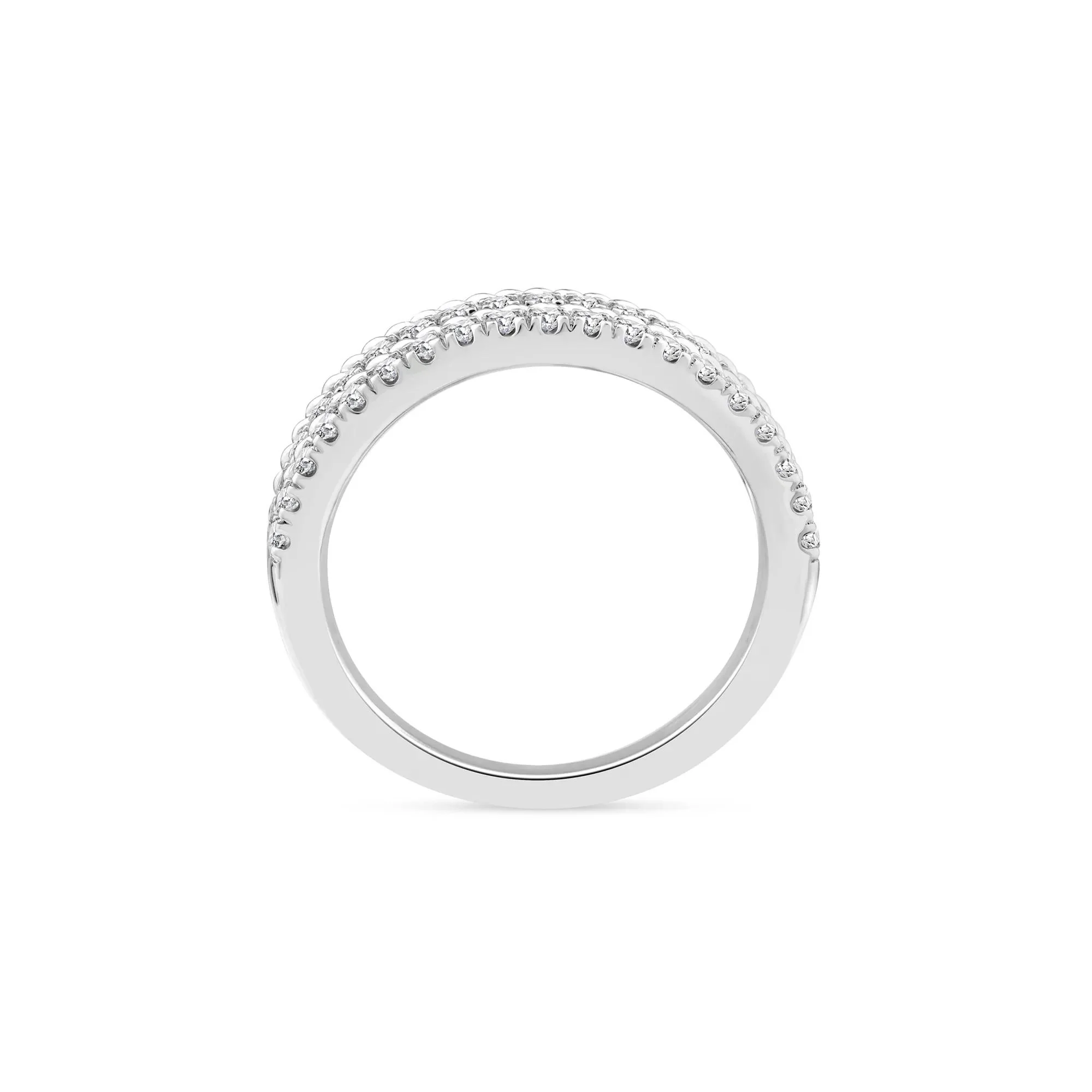 1/2 CT. Tw. Diamond Multi-Row Band Ring 14K White Gold Round Brilliant Cut Size 7 3mm
