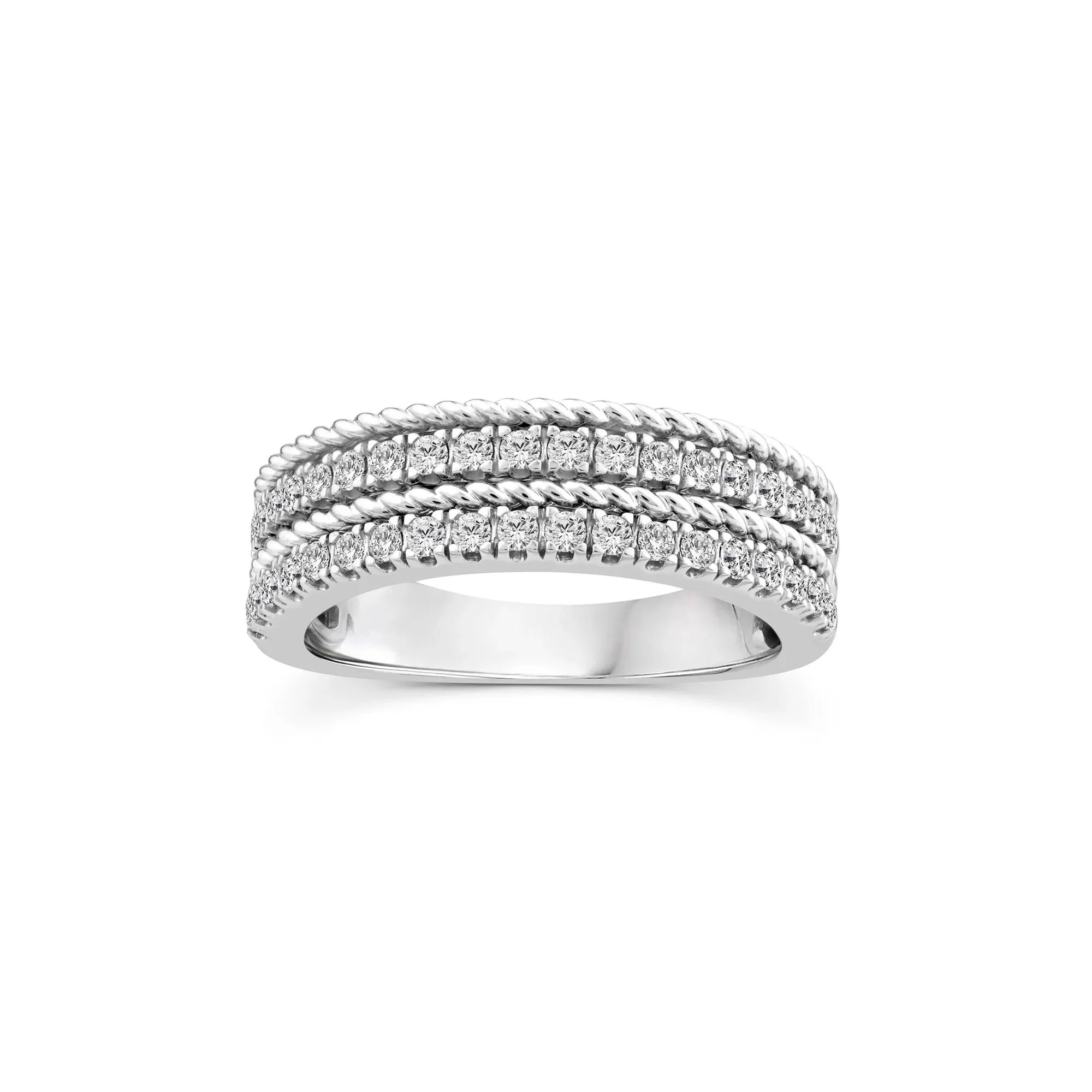 1/2 CT. Tw. Diamond Multi-Row Band Ring 14K White Gold Round Brilliant Cut Size 7.5 3mm - Image 3