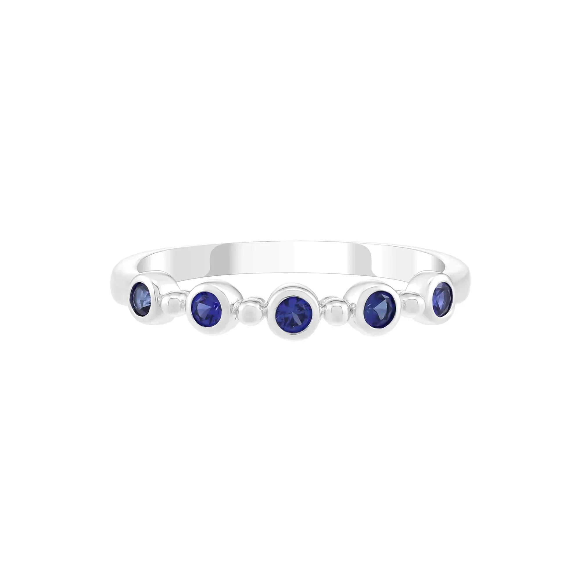 Lab-Created Blue Sapphire Bezel Stack Ring .925 Sterling Silver Round Brilliant Cut White Size 7 2mm