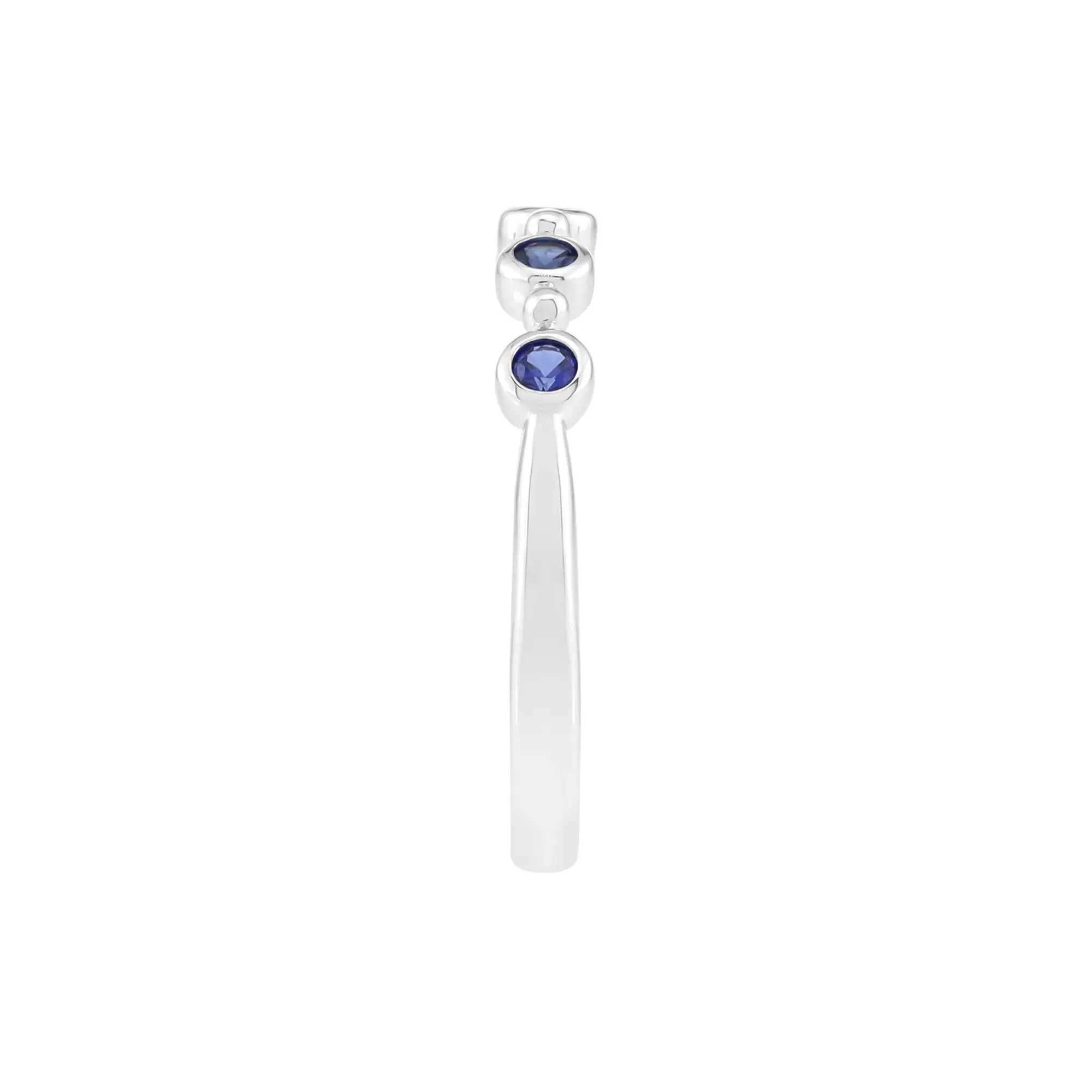 Lab-Created Blue Sapphire Bezel Stack Ring .925 Sterling Silver Round Brilliant Cut White Size 9 2mm - Image 3