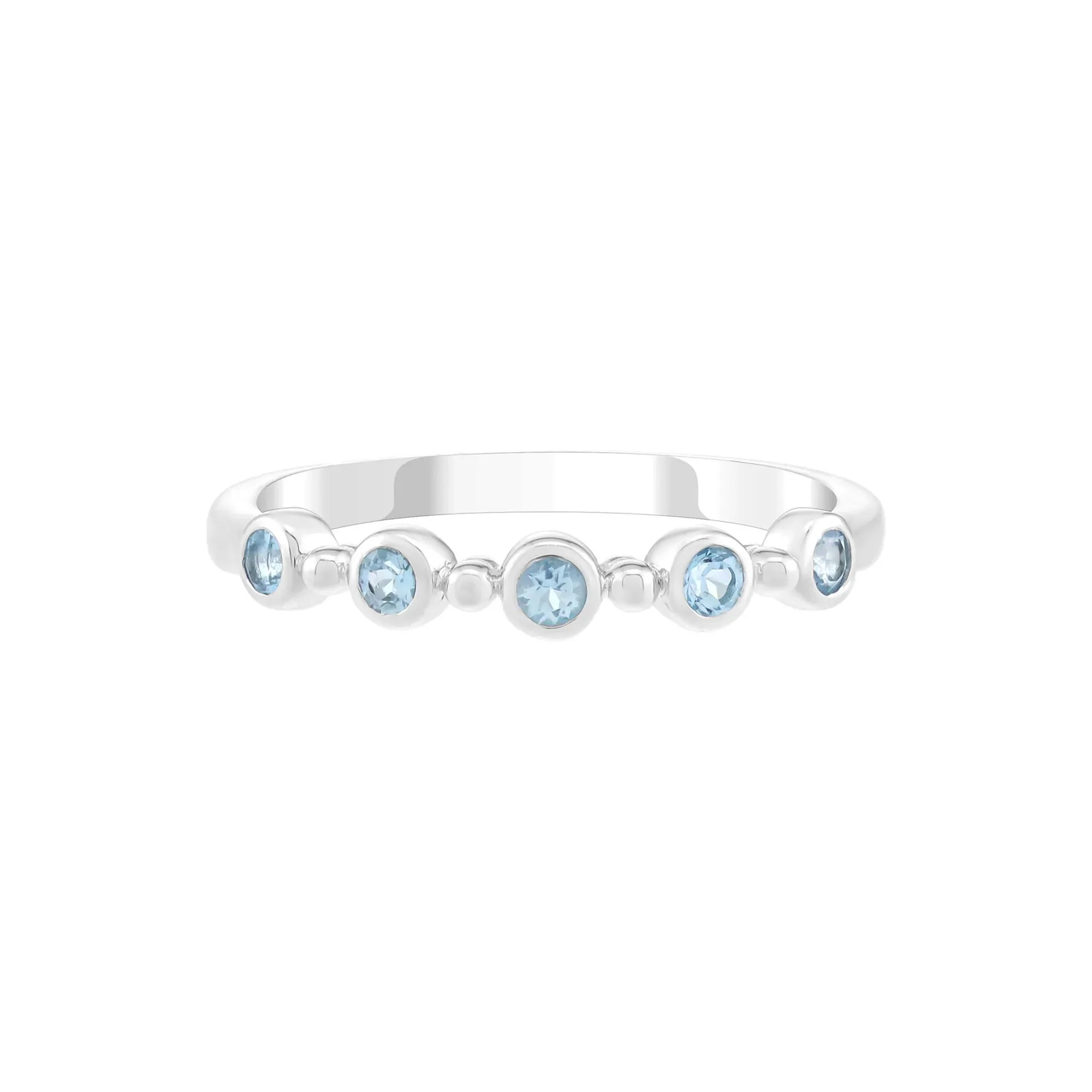 Swiss Blue Topaz Bezel Stack Ring .925 Sterling Silver White Size 5 2mm