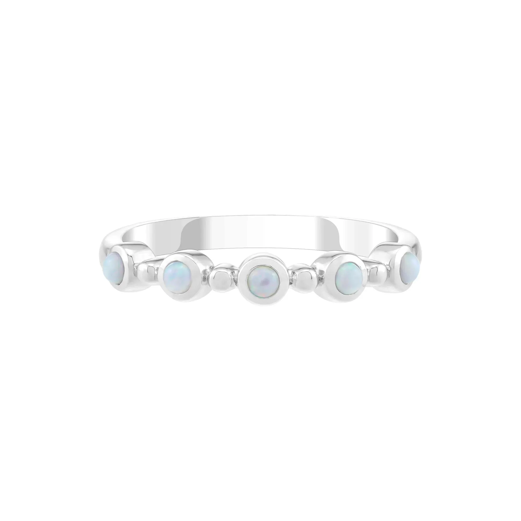 Lab-Created Cabochon Opal Bezel Stack Ring .925 Sterling Silver White Size 7.5 2mm - Image 2