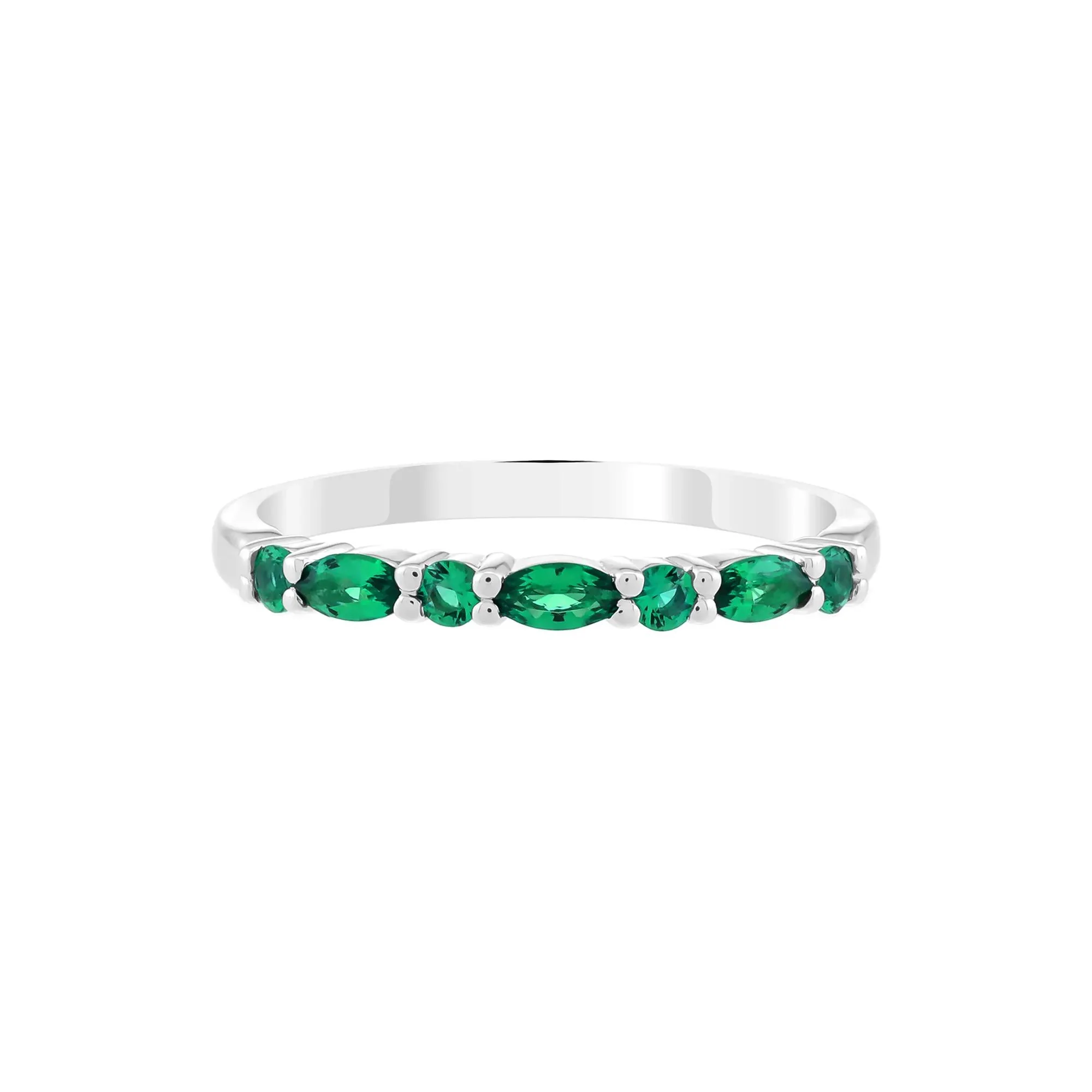 Lab-Created Emerald Stack Ring .925 Sterling Silver White Size 7 1.5mm