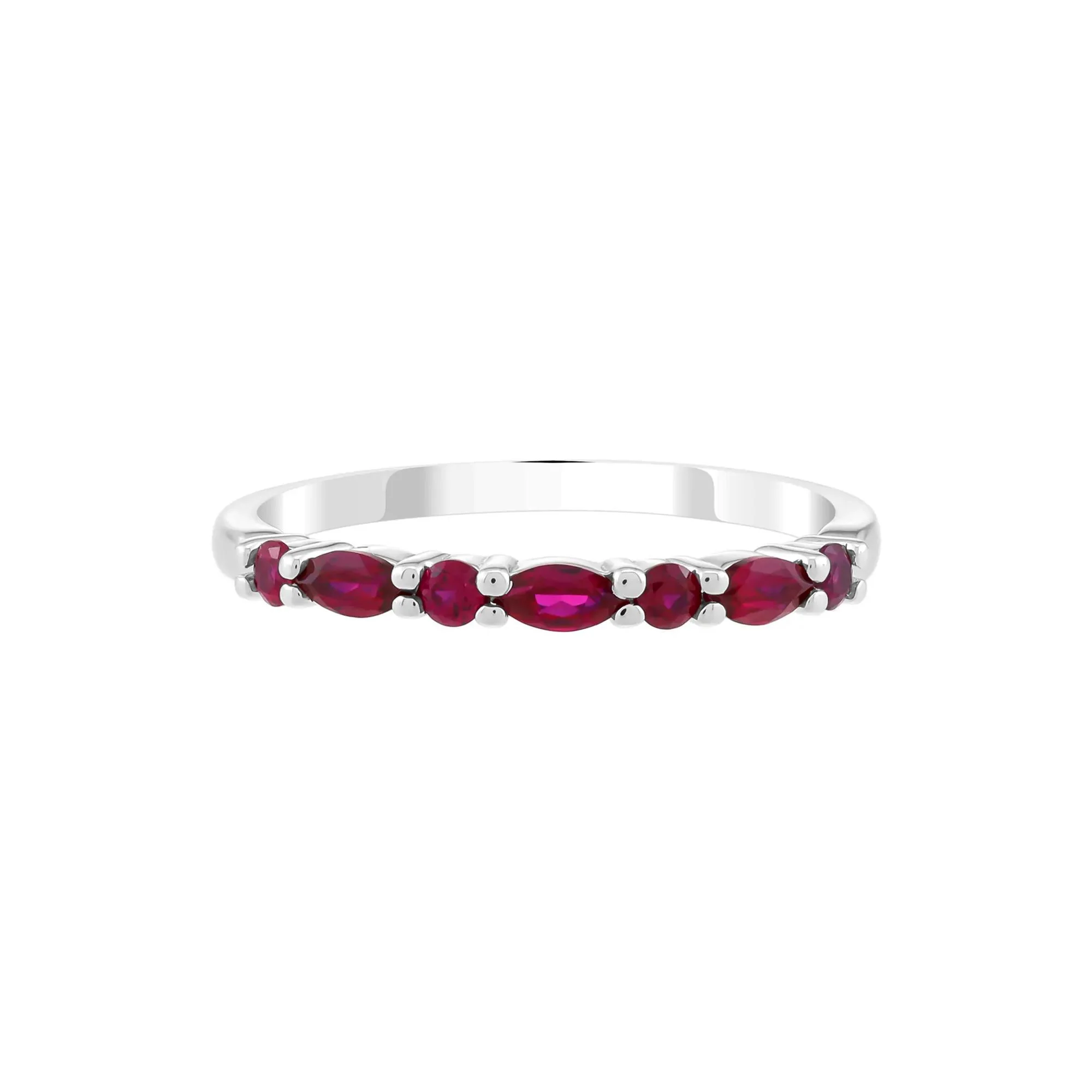 Lab-Created Ruby Stack Ring .925 Sterling Silver White Size 7 1.5mm
