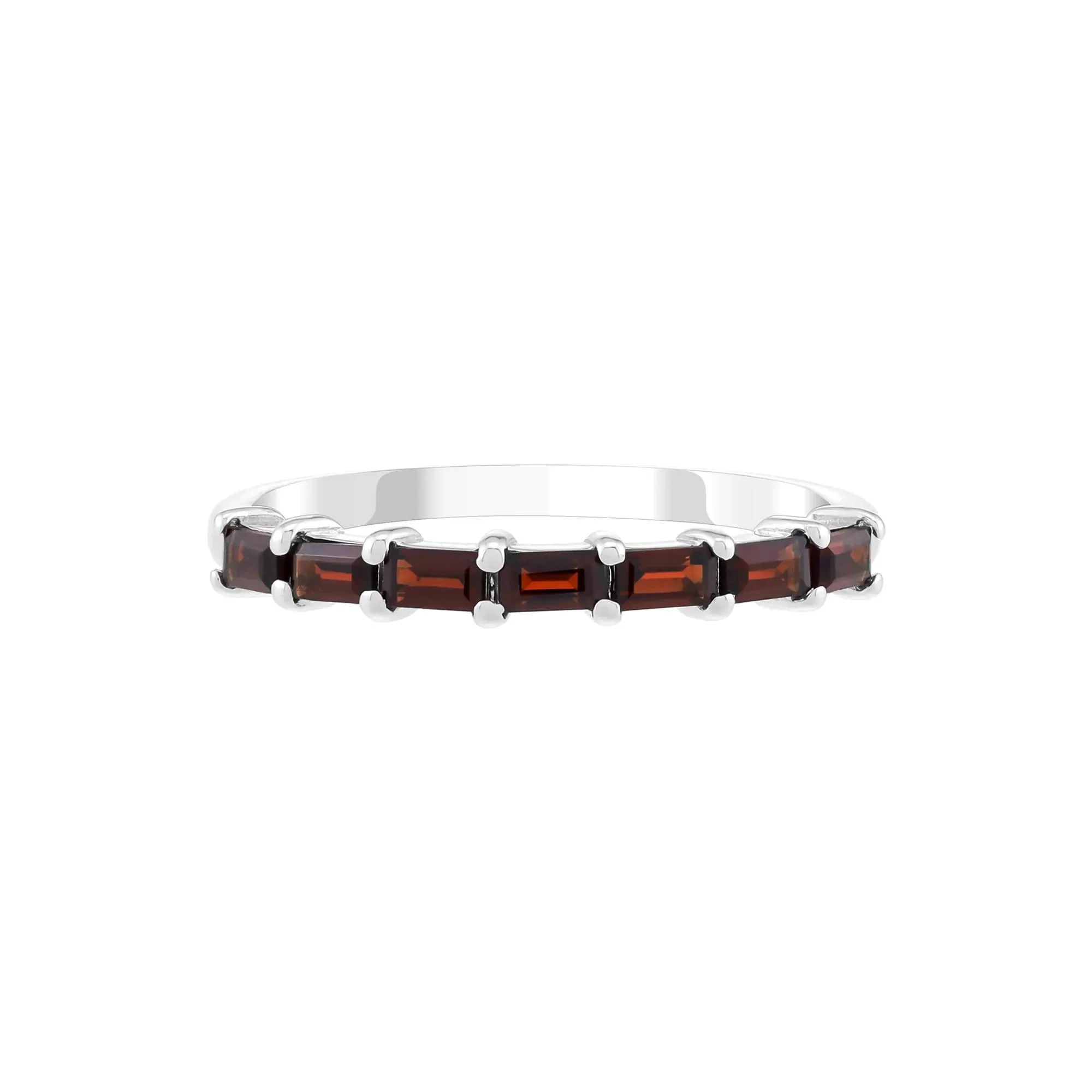 Garnet Baguette Stack Ring .925 Sterling Silver White Size 7 1.5mm