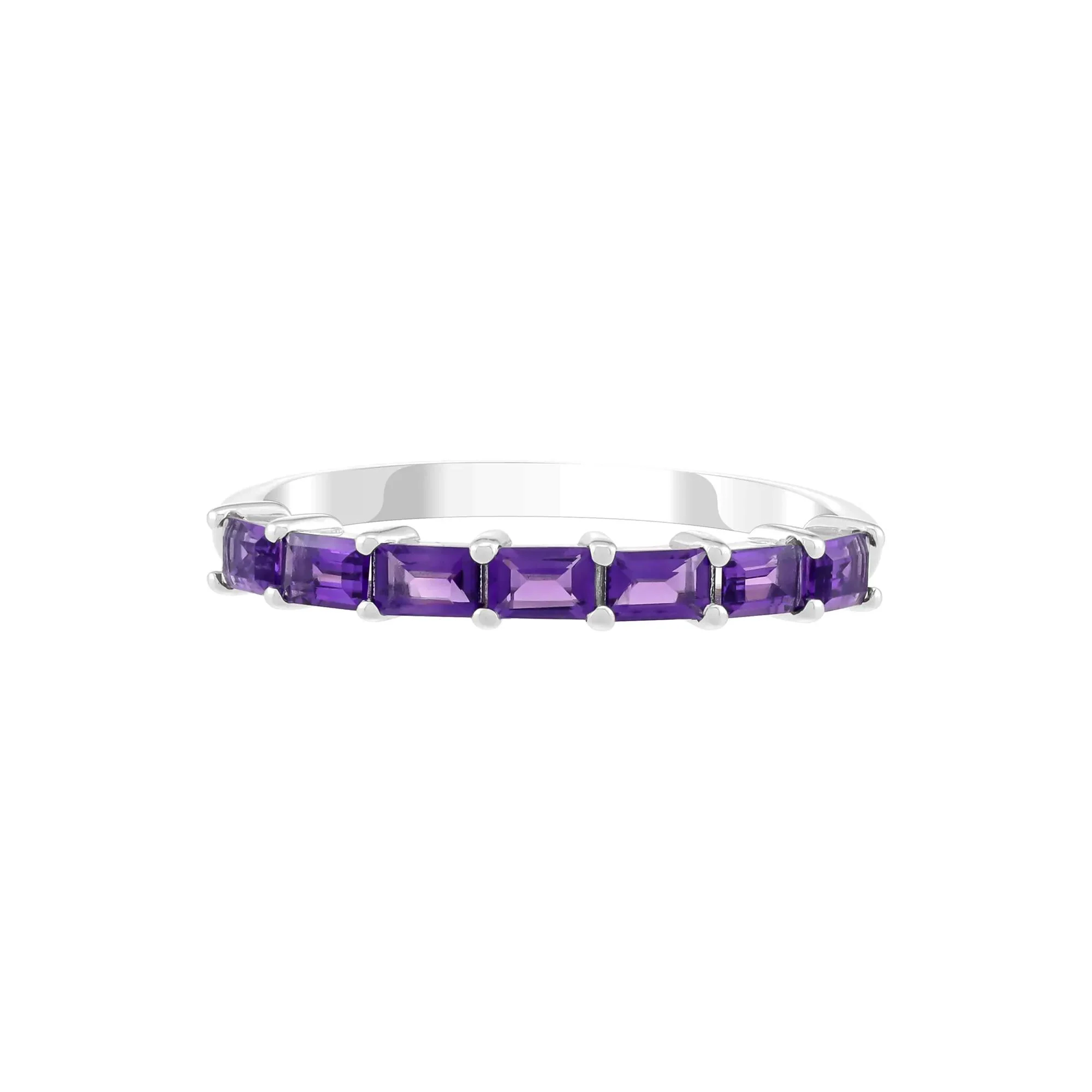 Amethyst Baguette Stack Ring .925 Sterling Silver White Size 7 1.5mm