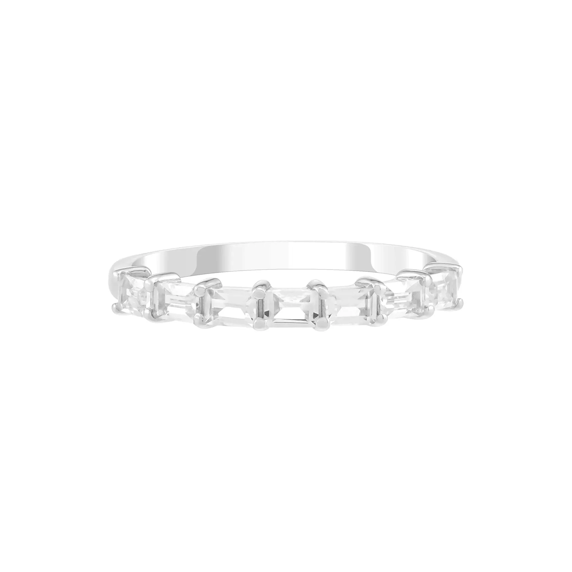 Lab-Created White Sapphire Baguette Stack Ring .925 Sterling Silver Size 6.5 1.5mm