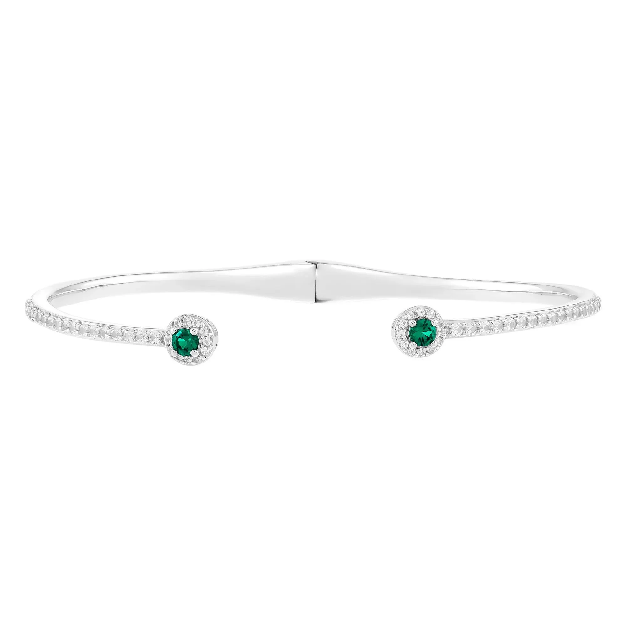 Lab-Created Emerald and Lab-Created White Sapphire Bangle Bracelet .925 Sterling Silver Size 67.00mm
