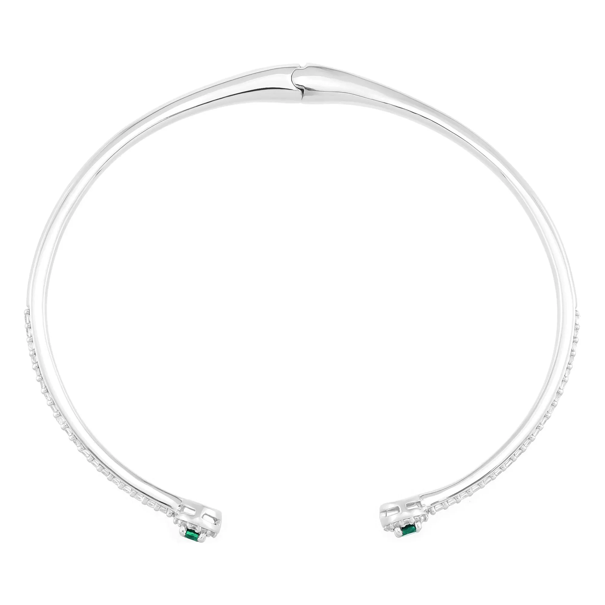 Lab-Created Emerald and Lab-Created White Sapphire Bangle Bracelet .925 Sterling Silver Size 67.00mm - Image 2