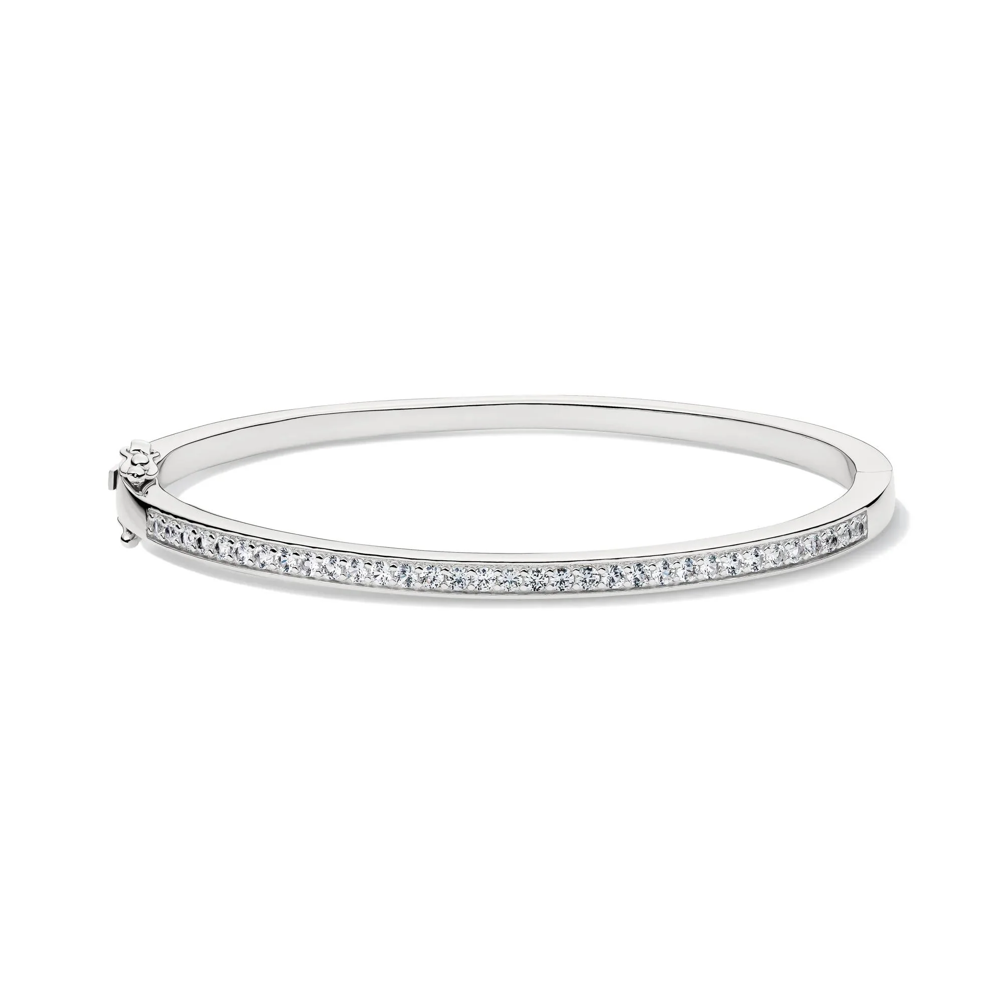 Lab-Created White Sapphire Bangle Bracelet .925 Sterling Silver Size 3.70mm