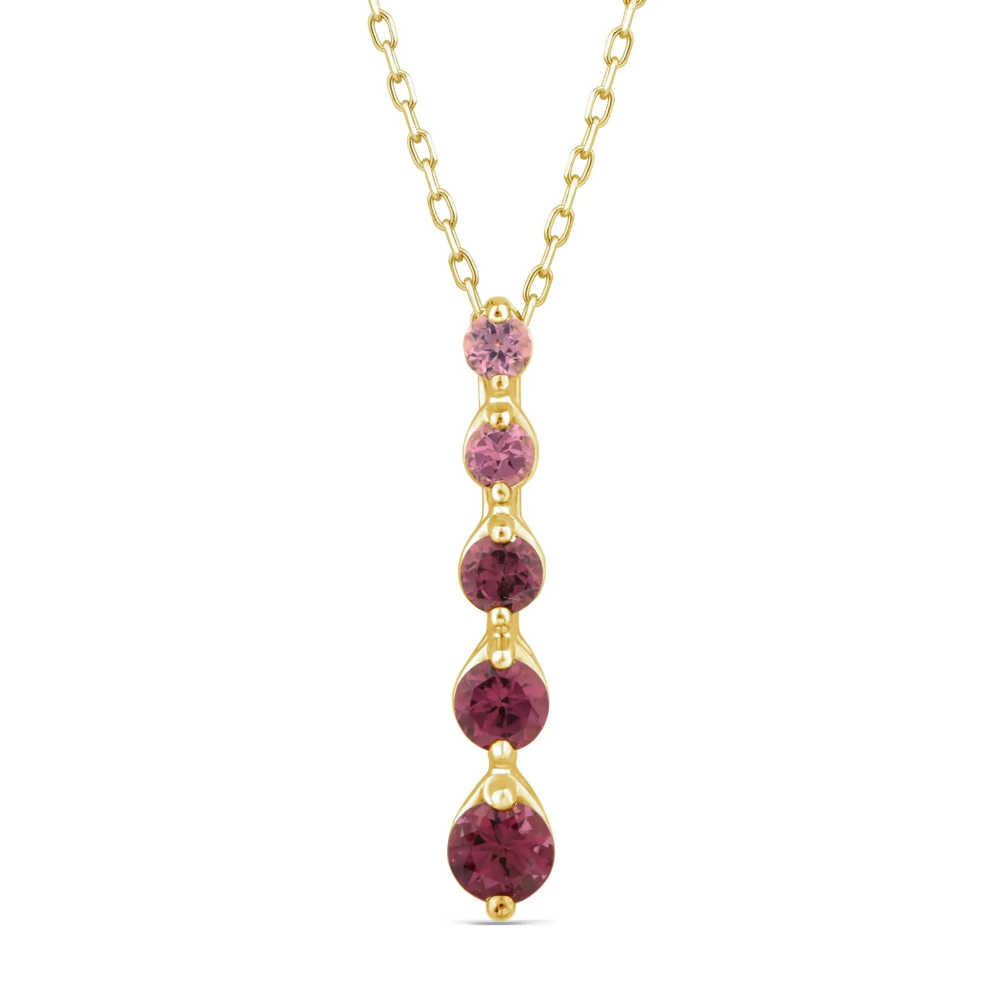 Rhodolite Graduated Drop Pendant Necklace 10K Yellow Gold Size 18"