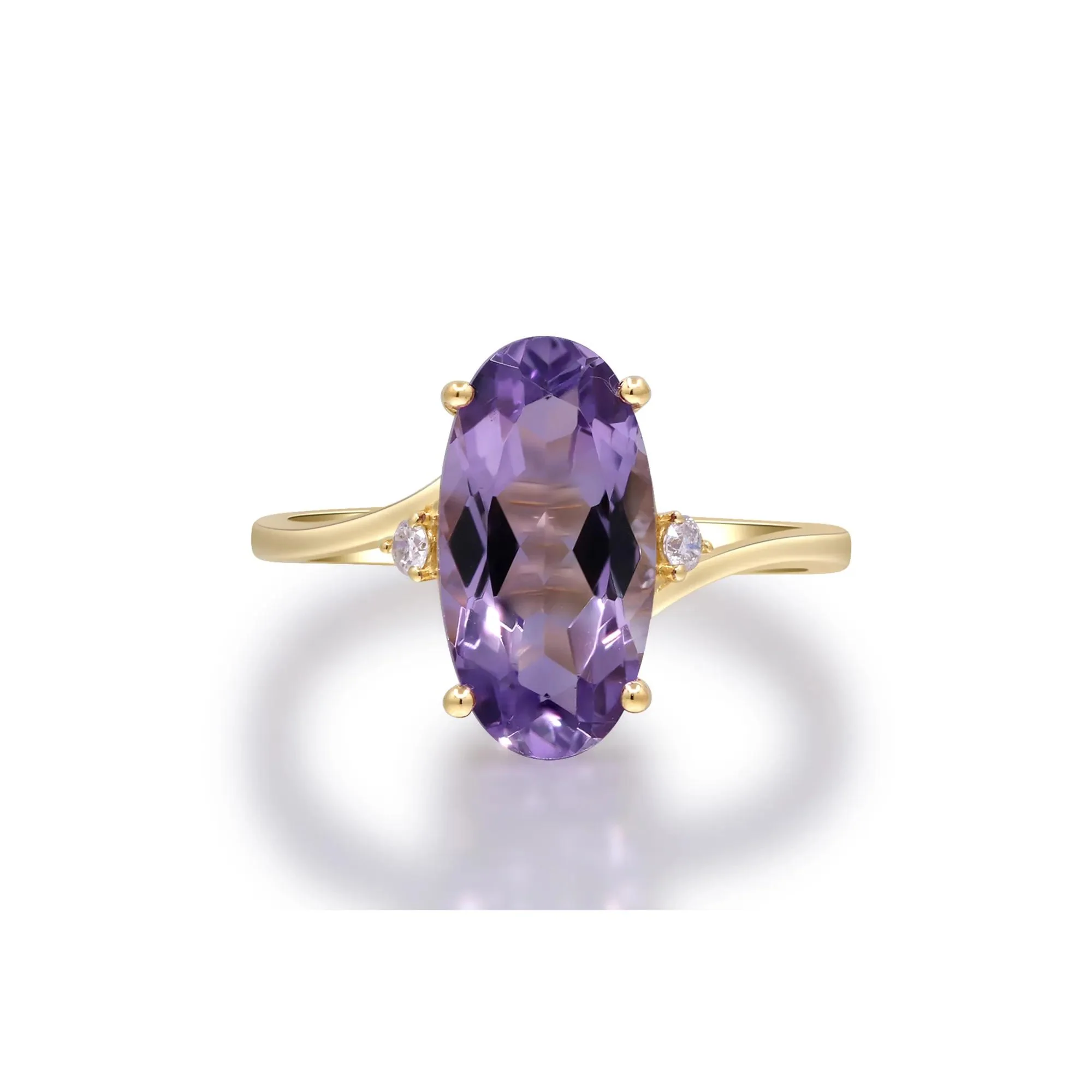 Checkerboard Amethyst and Diamond Accent Ring 10K Yellow Gold Size 5.5 2mm