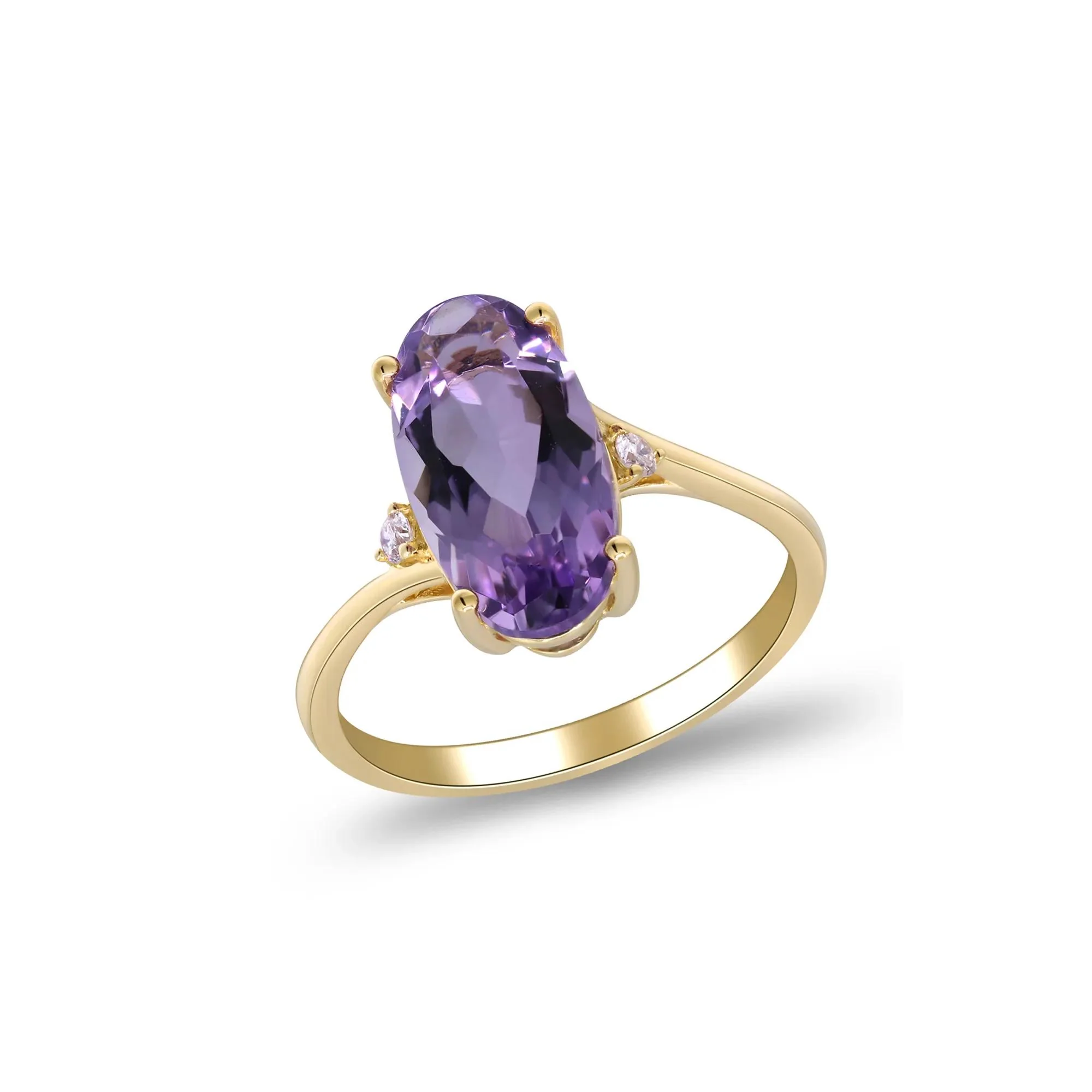 Checkerboard Amethyst and Diamond Accent Ring 10K Yellow Gold Size 6 2mm - Image 4