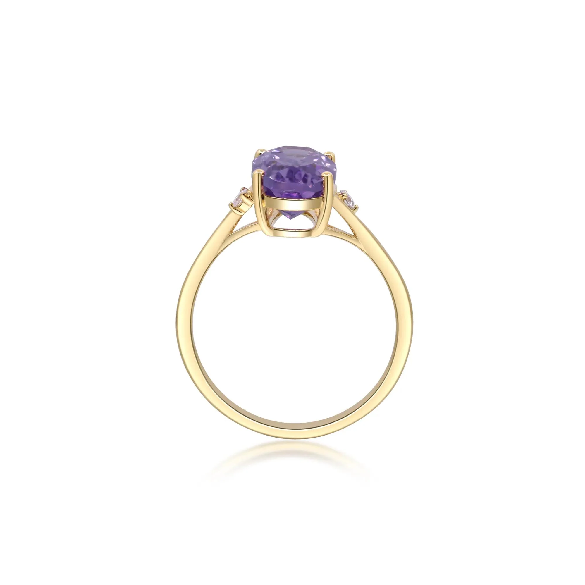 Checkerboard Amethyst and Diamond Accent Ring 10K Yellow Gold Size 7 2mm - Image 5