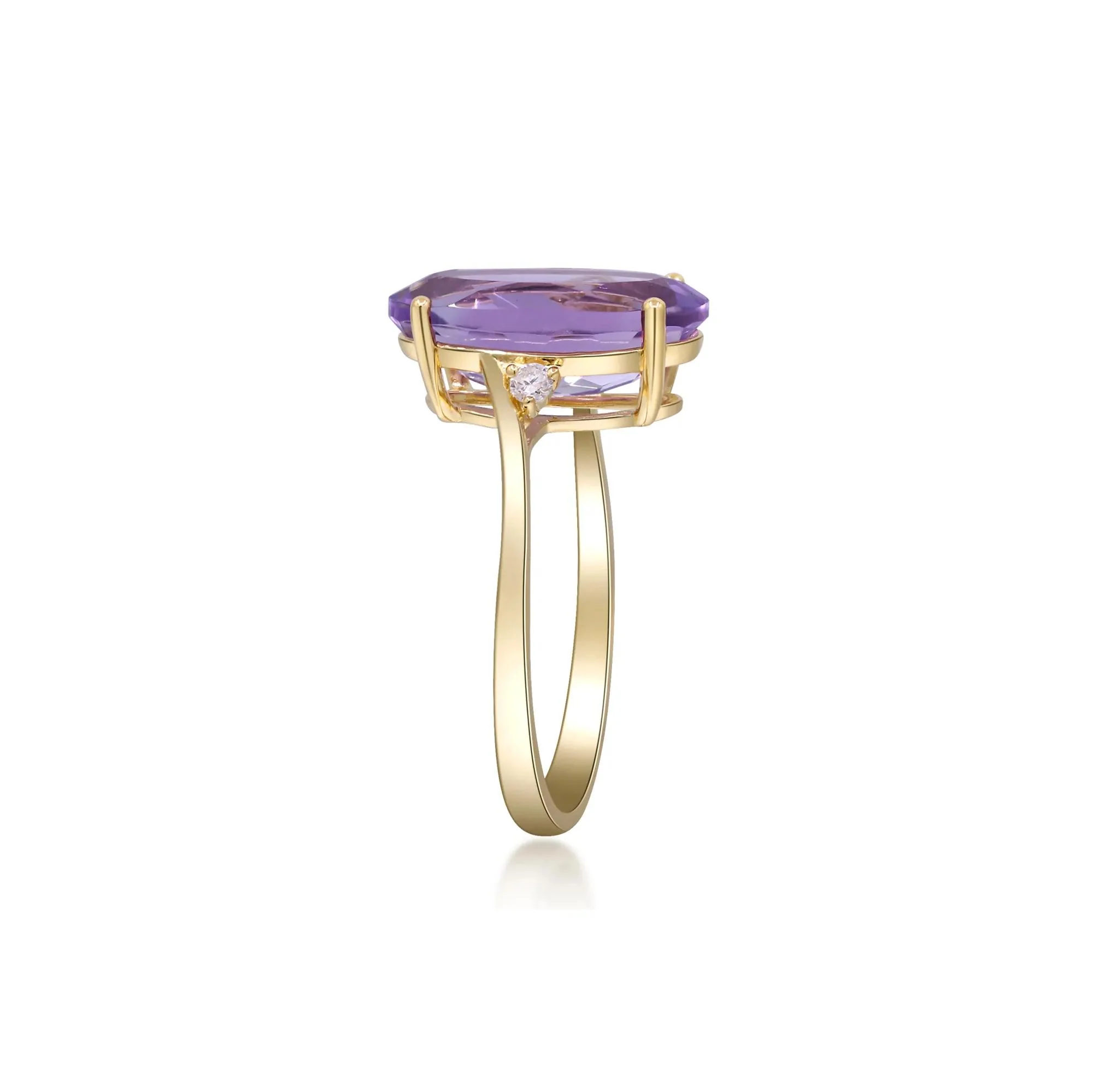 Checkerboard Amethyst and Diamond Accent Ring 10K Yellow Gold Size 7.5 2mm - Image 2