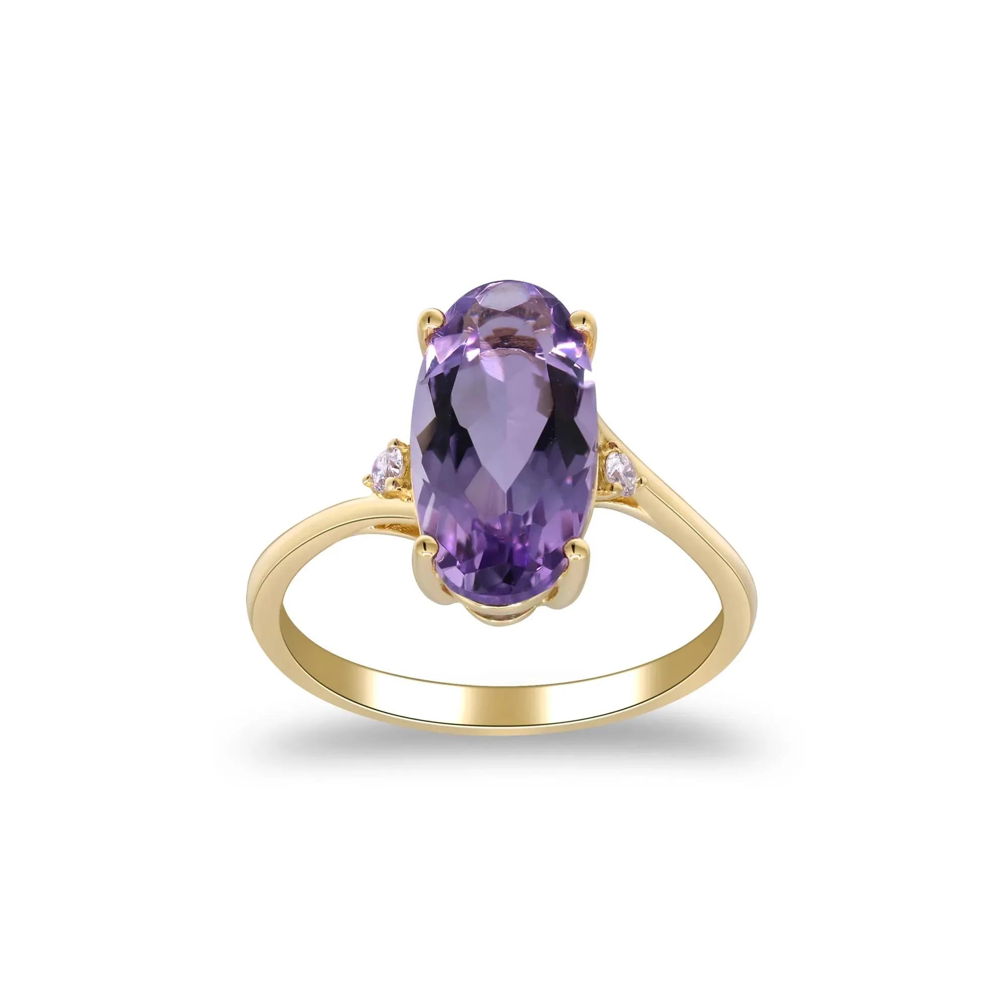 Checkerboard Amethyst and Diamond Accent Ring 10K Yellow Gold Size 9 2mm - Image 3