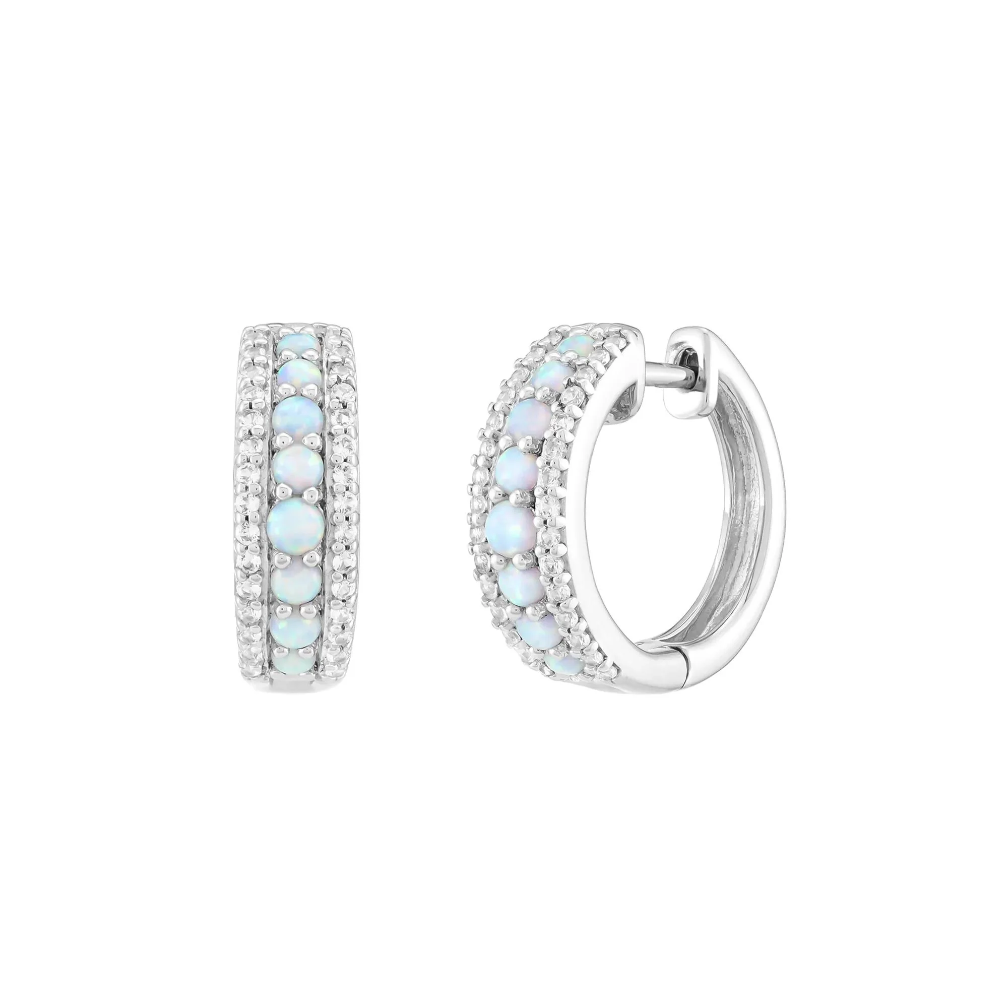 Lab-Created Opal and Lab-Created White Sapphire Graduated Hoop Earrings .925 Sterling Silver Size 19.50mm