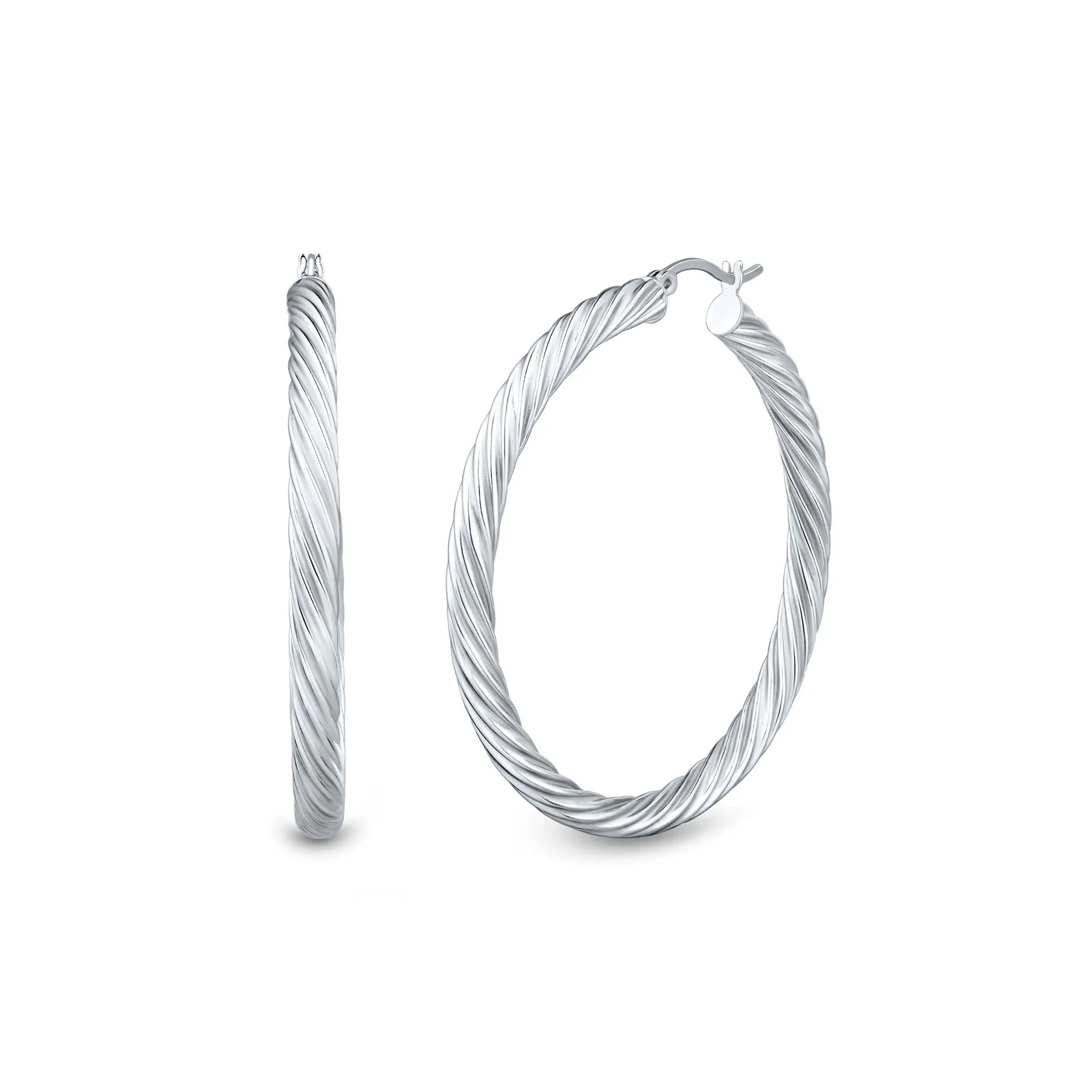 Twist Hoop Earrings .925 Sterling Silver White Size 42.00mm