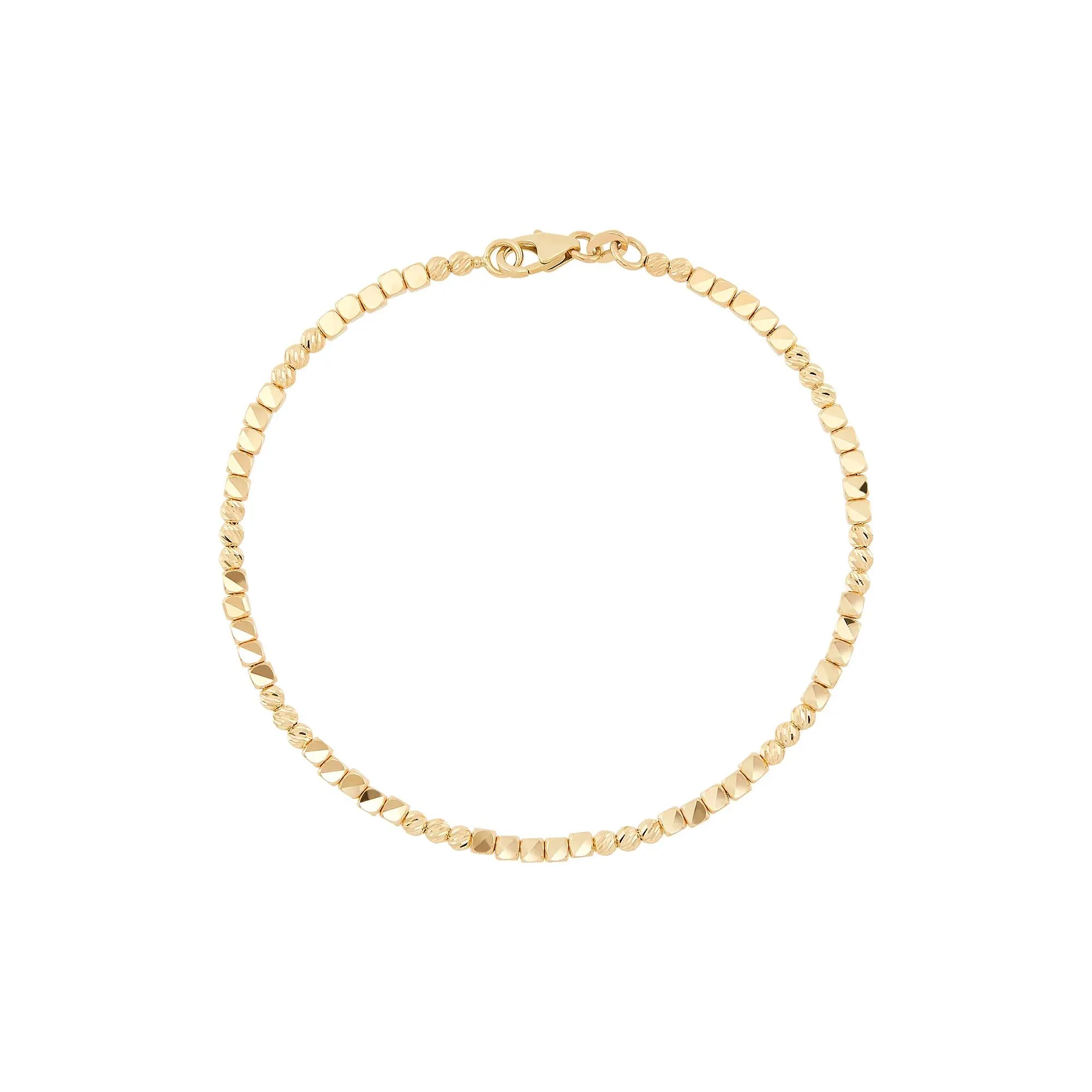 Cube and Bead Bracelet 14K Yellow Gold Size 2.40mm